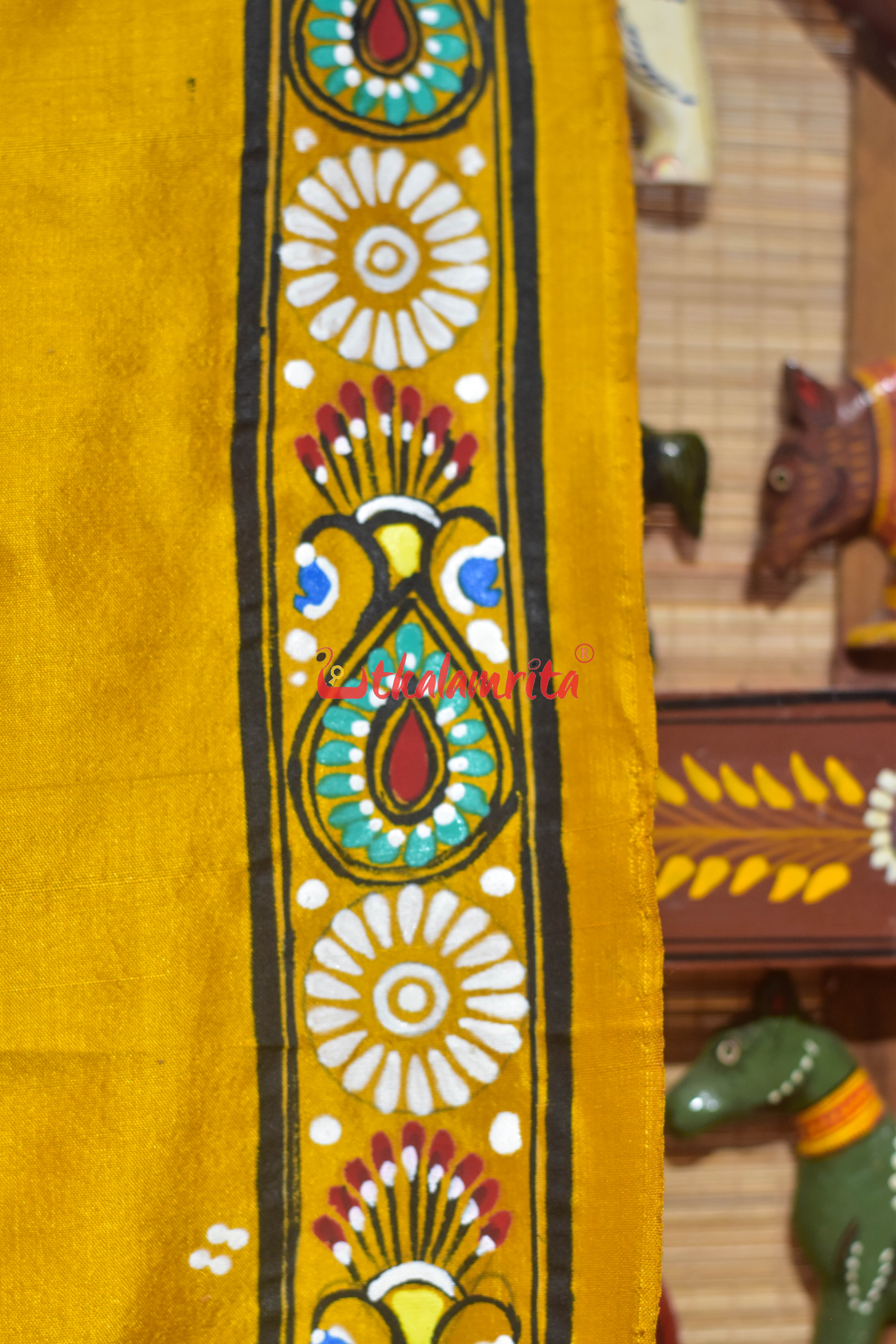 Golden Leela Pattachitra Silk Saree