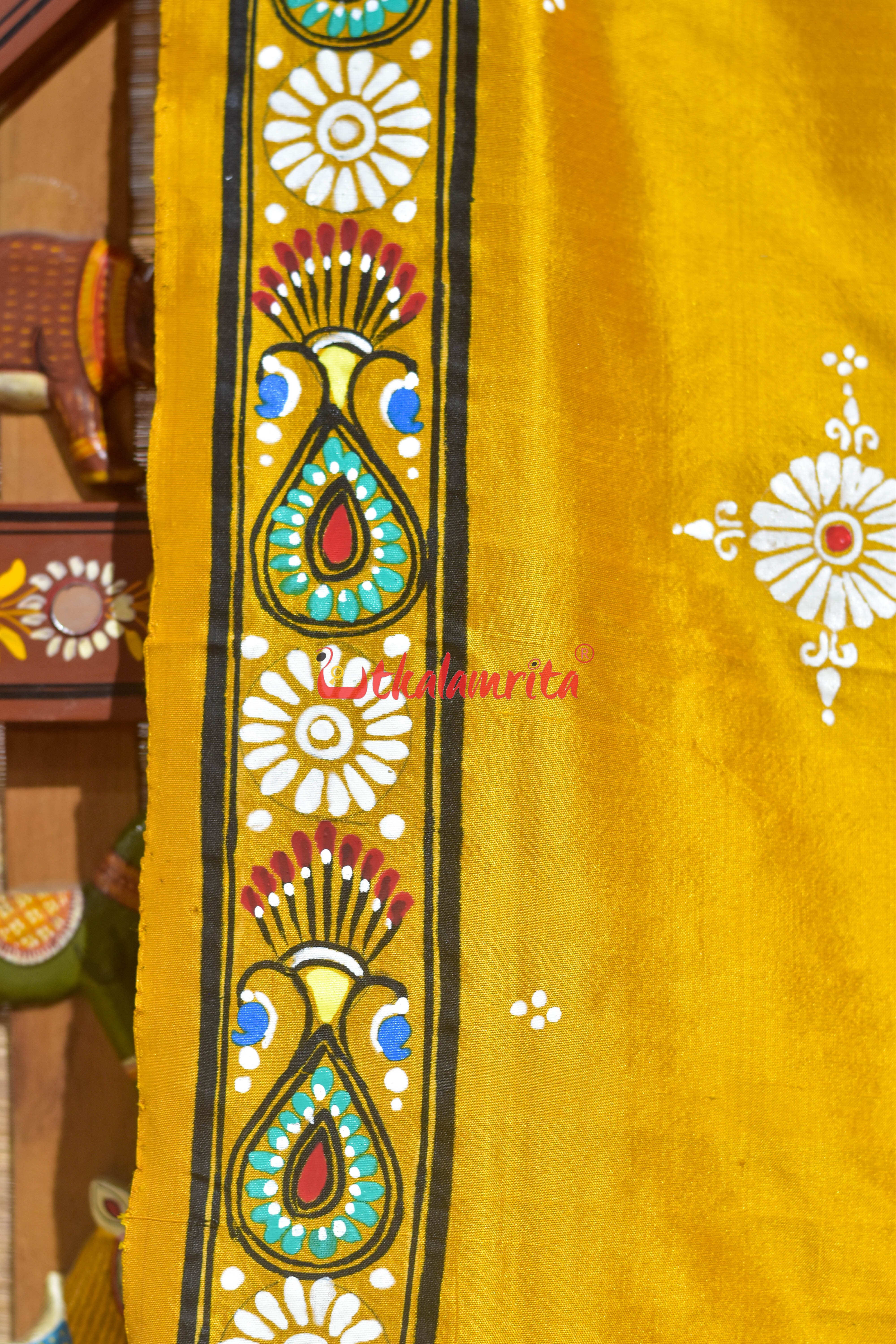 Golden Leela Pattachitra Silk Saree