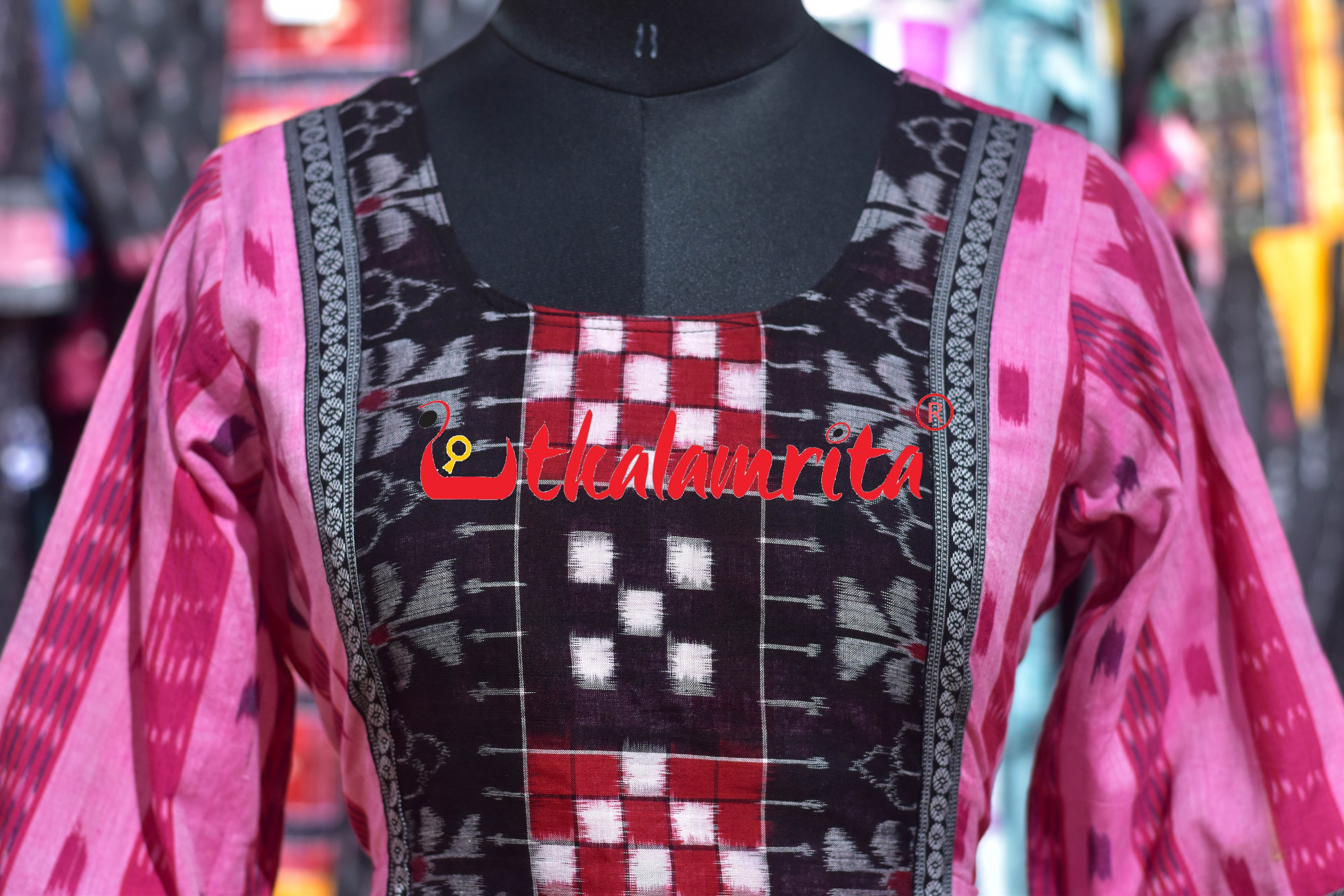 Pink Sambalpuri Cotton Anarkali