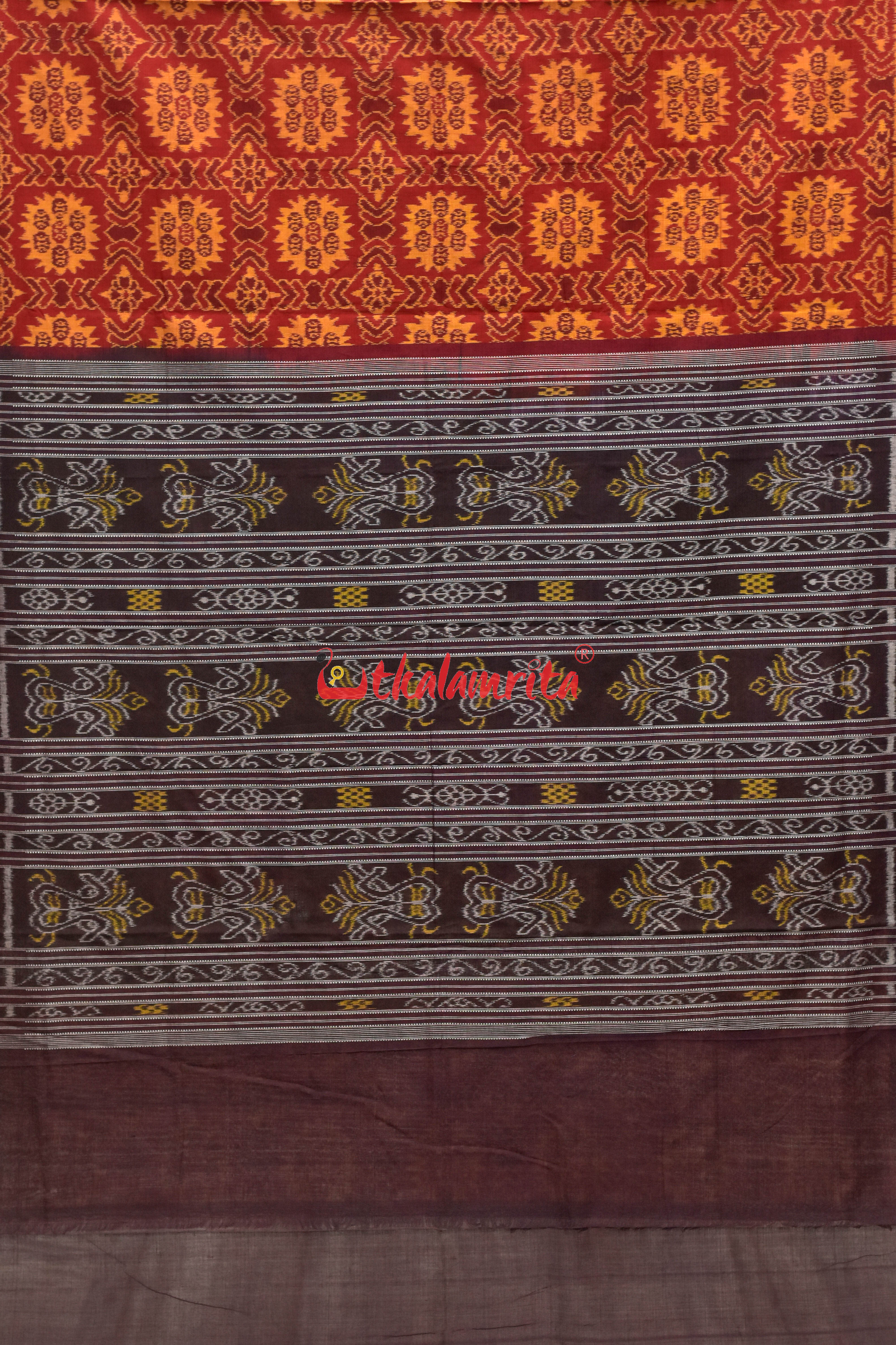 Maroon Surjya Bandha Sambalpuri Cotton Saree