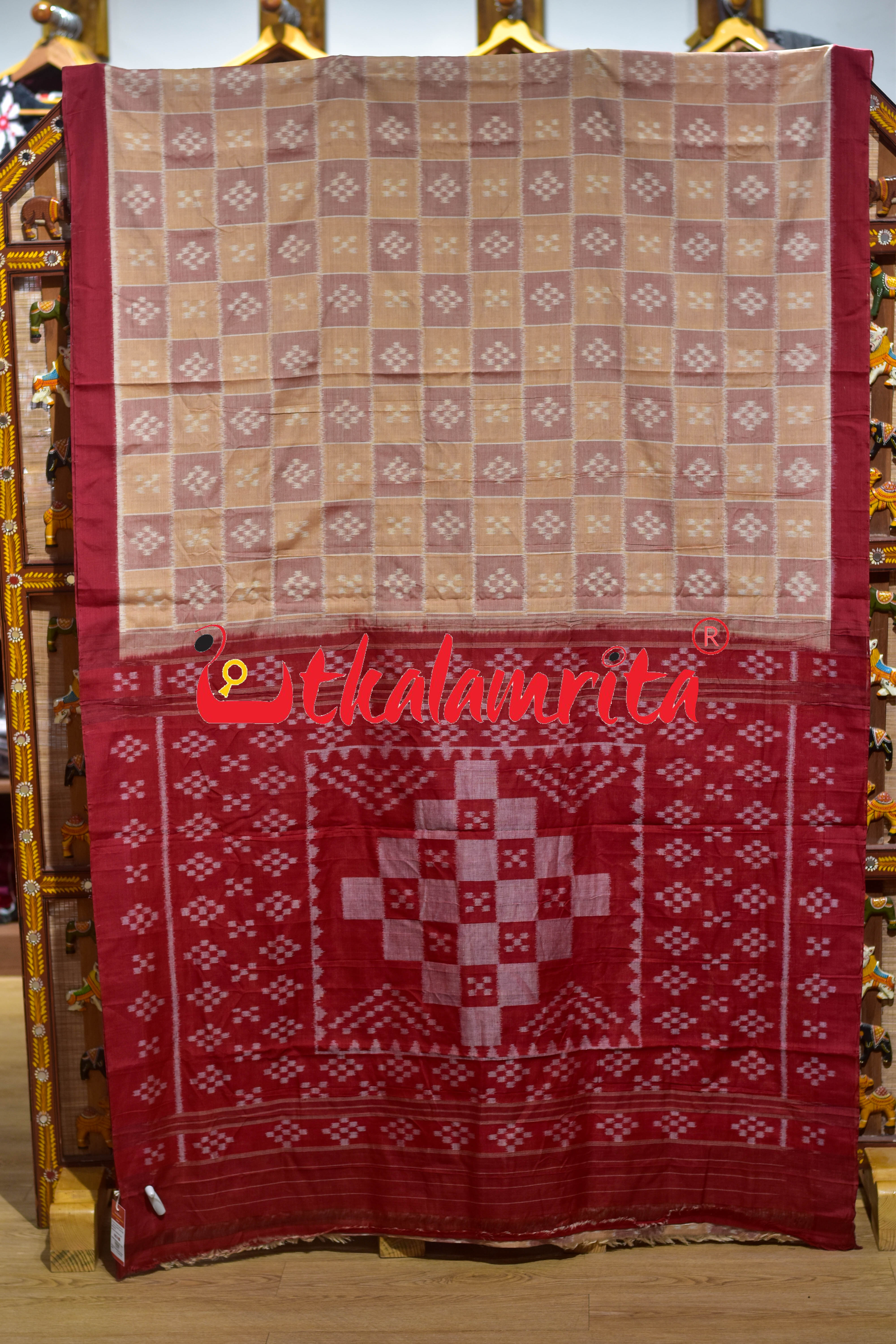 Beige Brown Body Pasapali Khandua Cotton Saree