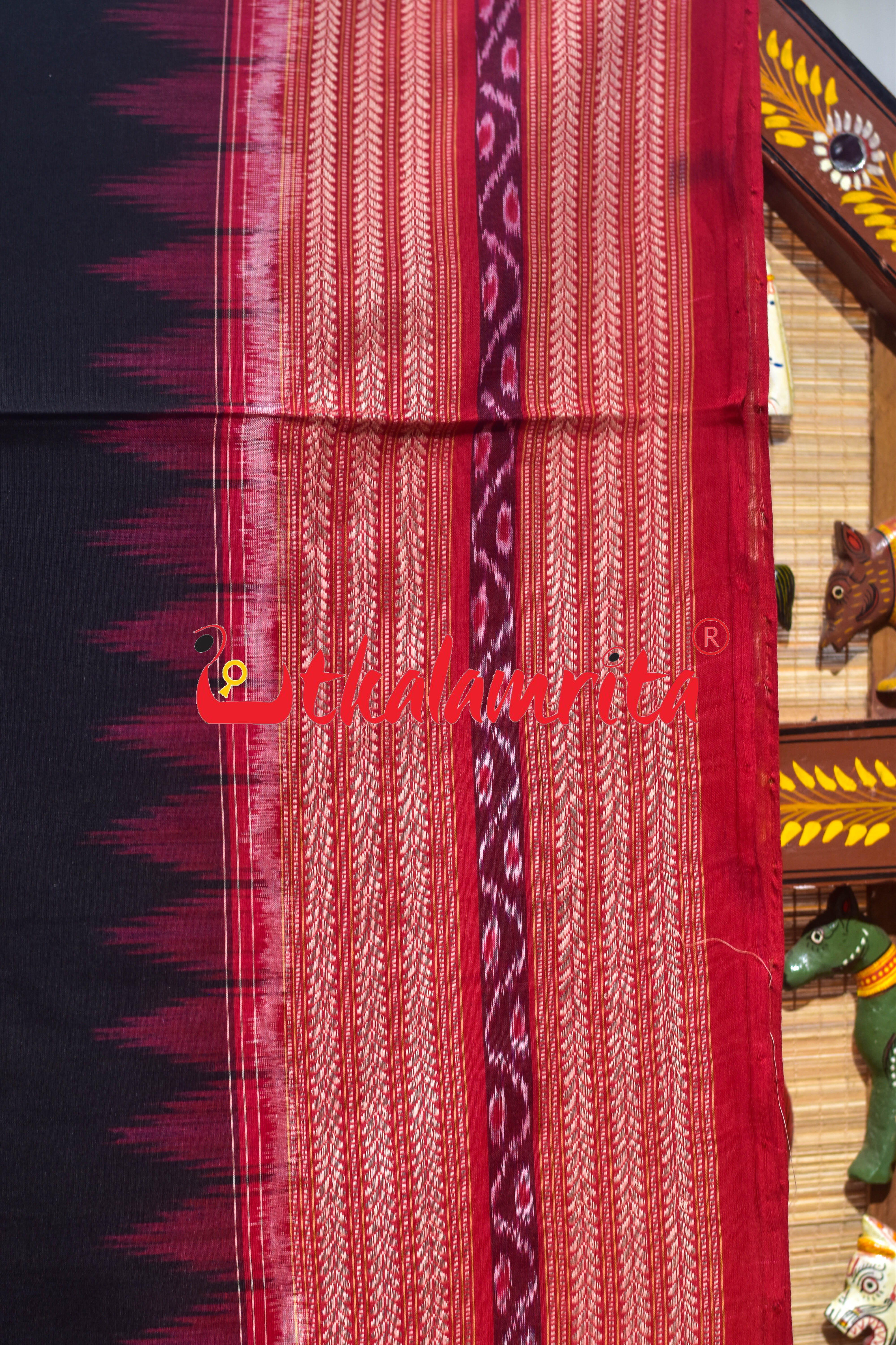 Black Red Dhadi Kangali Sambalpuri Cotton Saree