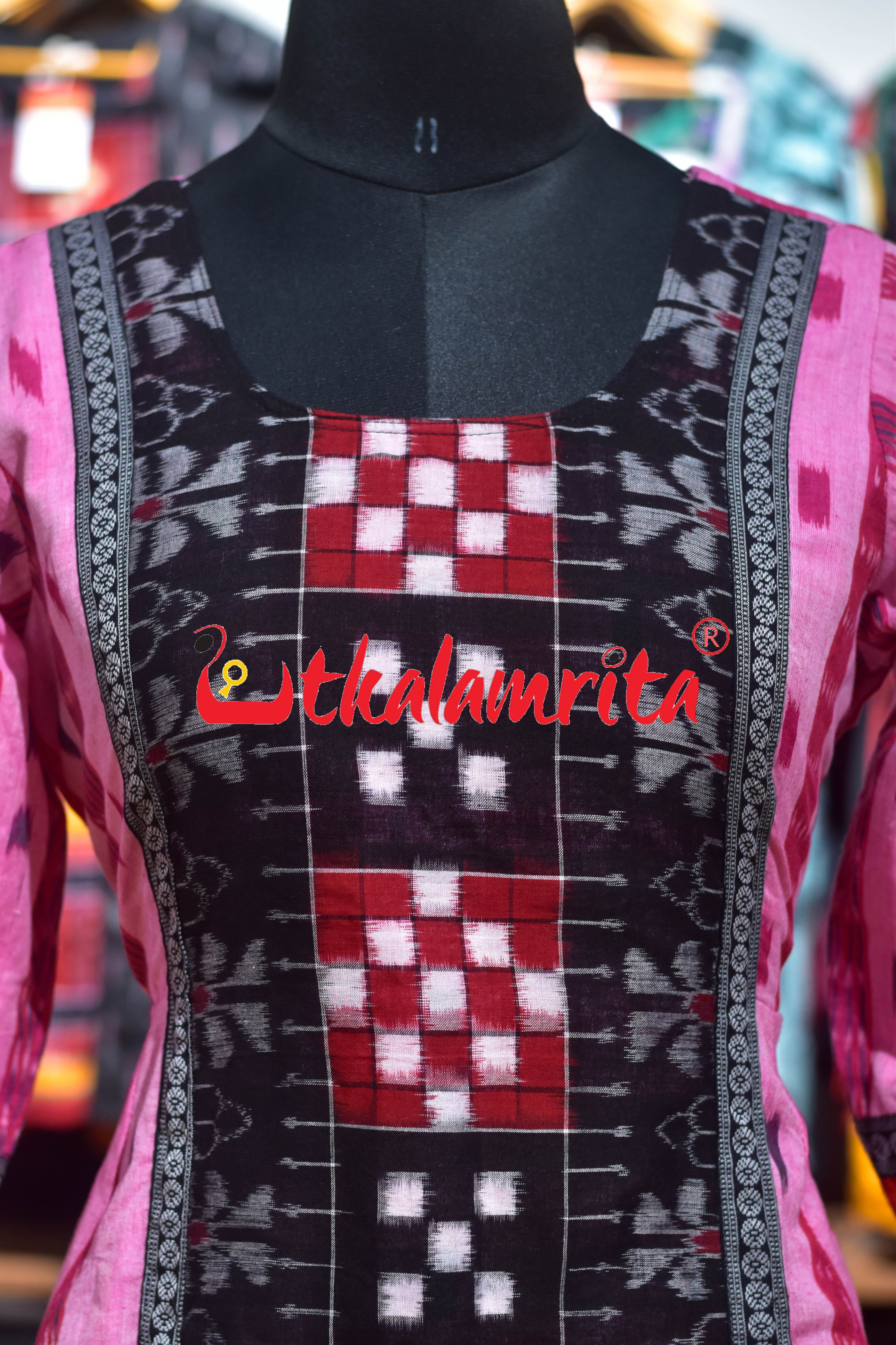 Pink Sambalpuri Cotton Anarkali