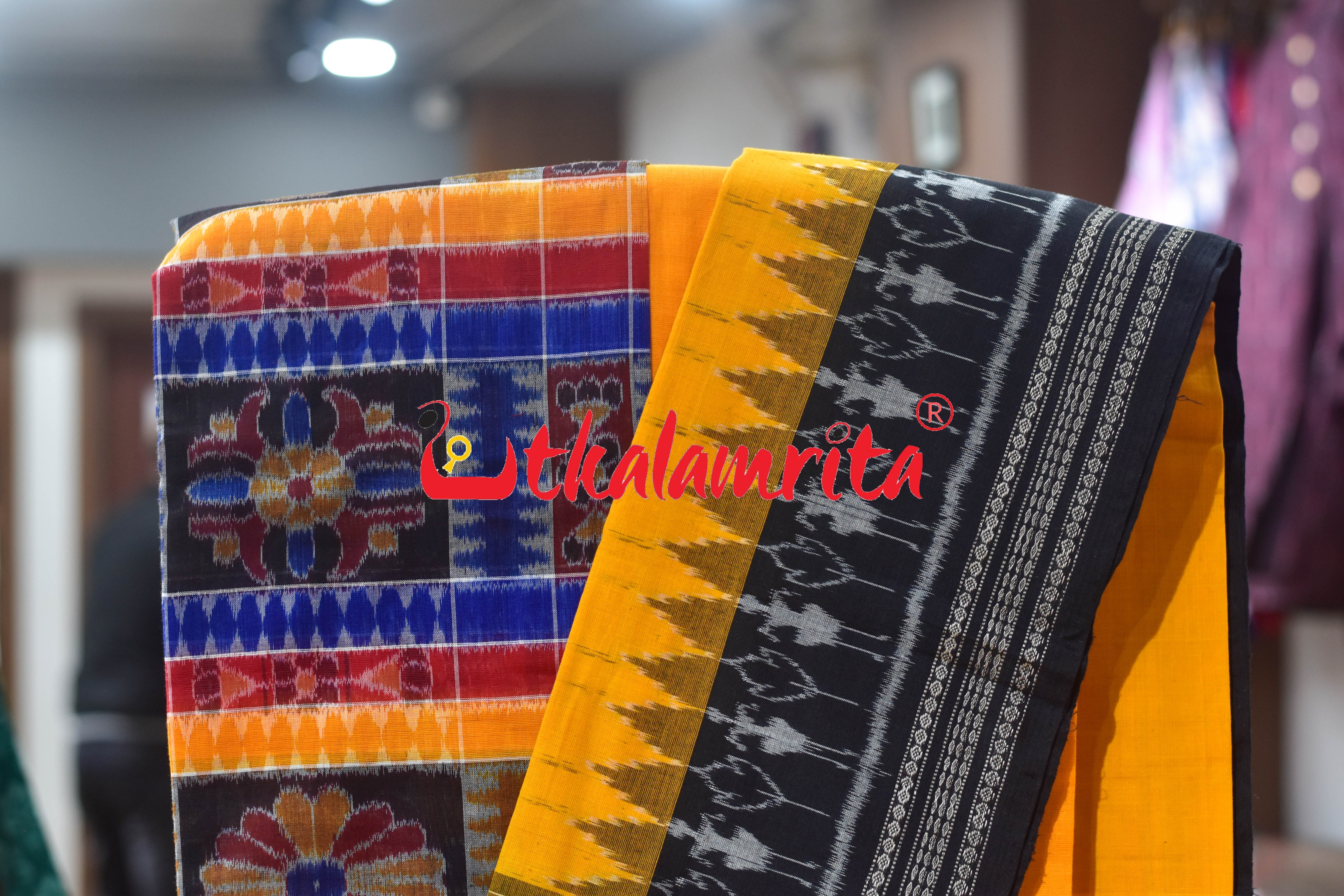 Utkala Lakhmi Blue Yellow Sambalpuri Dress Set