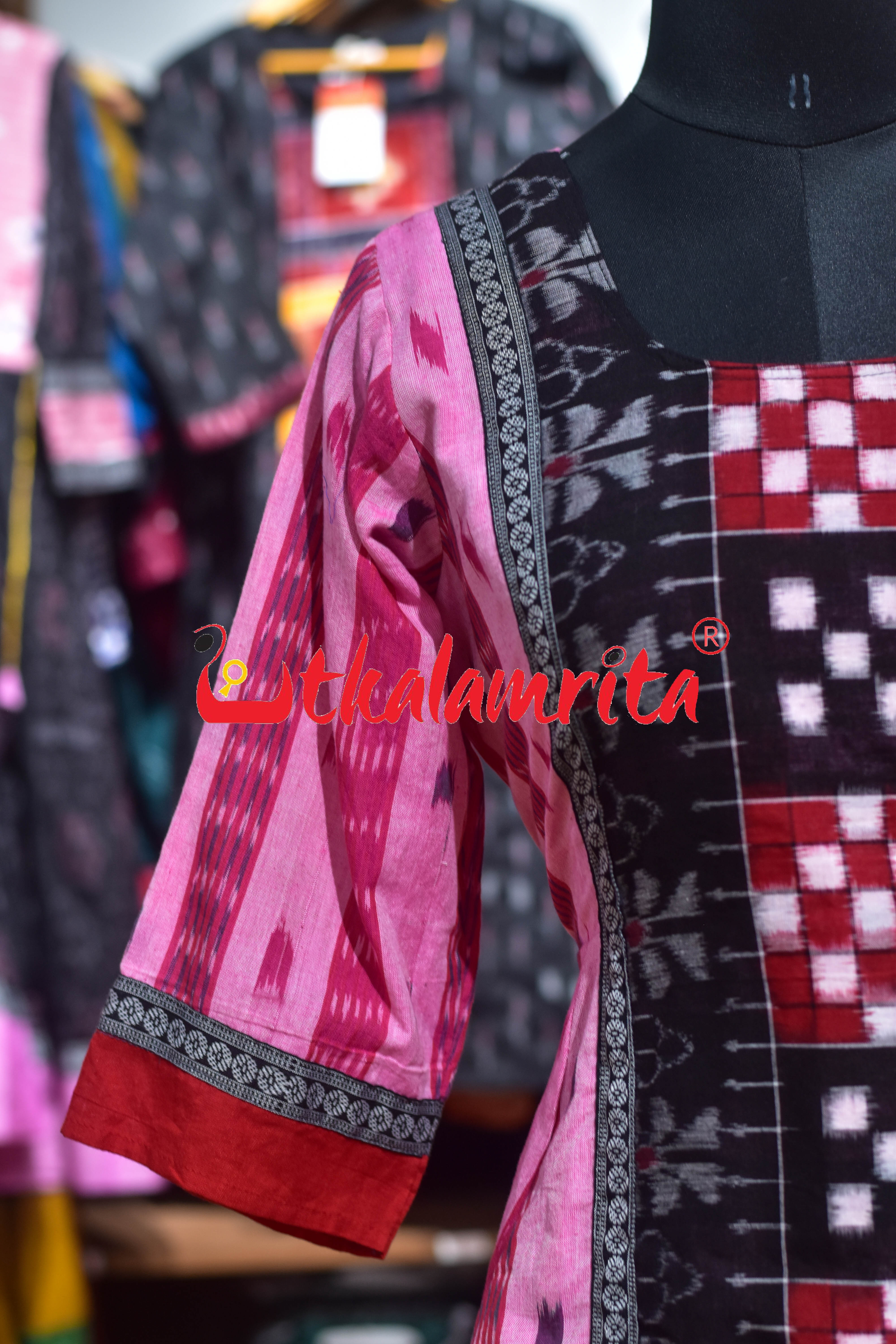 Pink Sambalpuri Cotton Anarkali