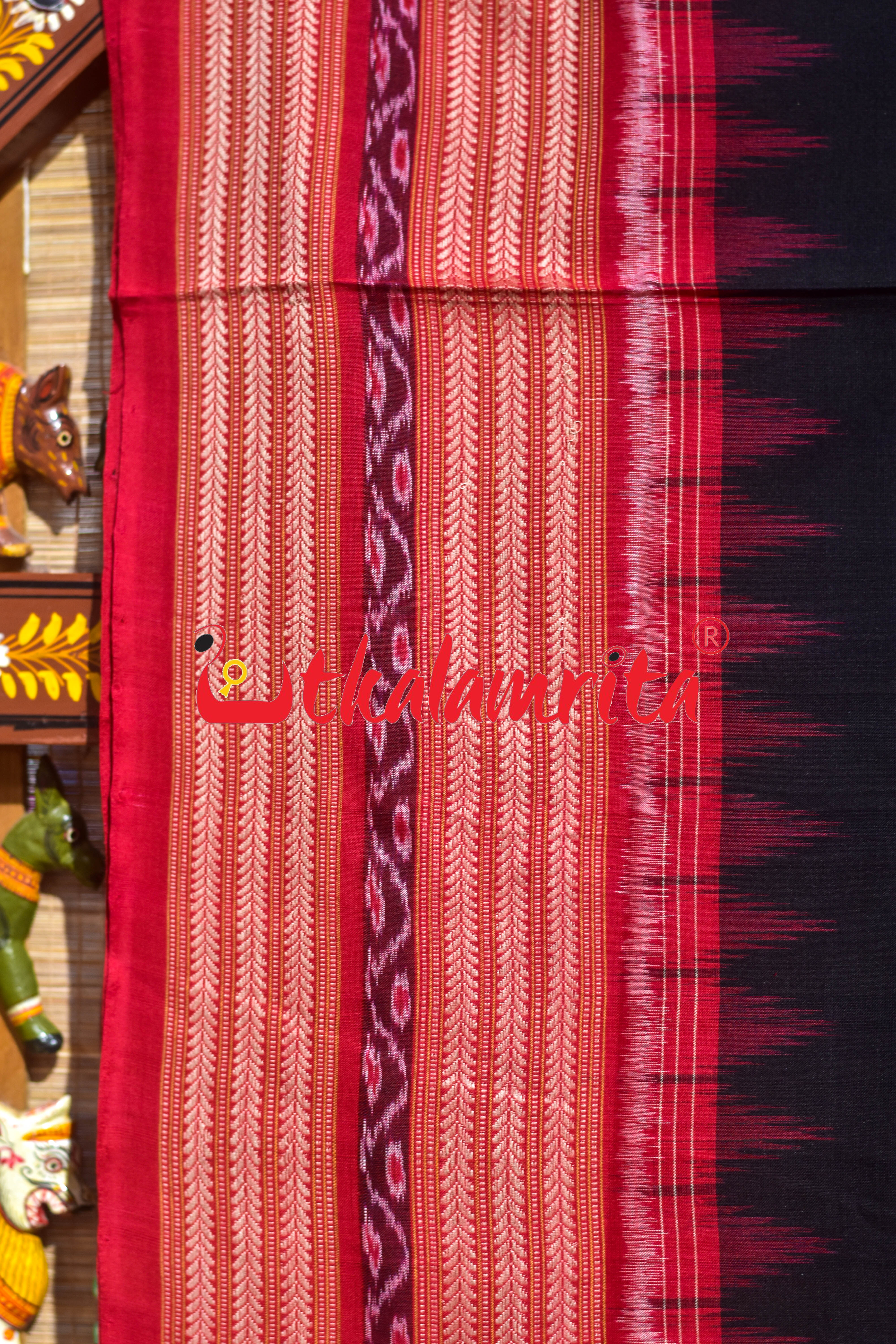 Black Red Dhadi Kangali Sambalpuri Cotton Saree