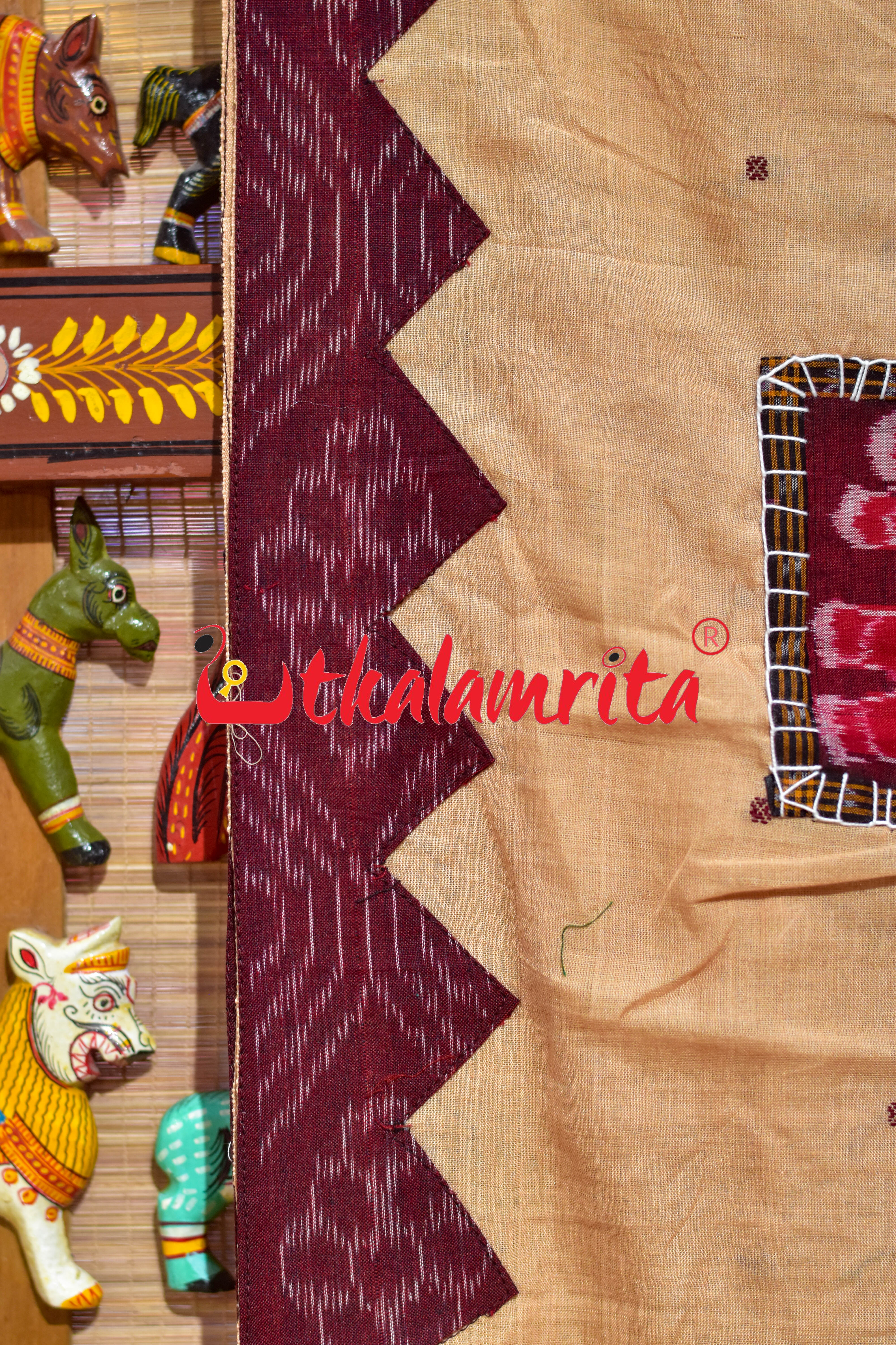 Cream with Maroon Buti Elephant Designer Cotton Saree