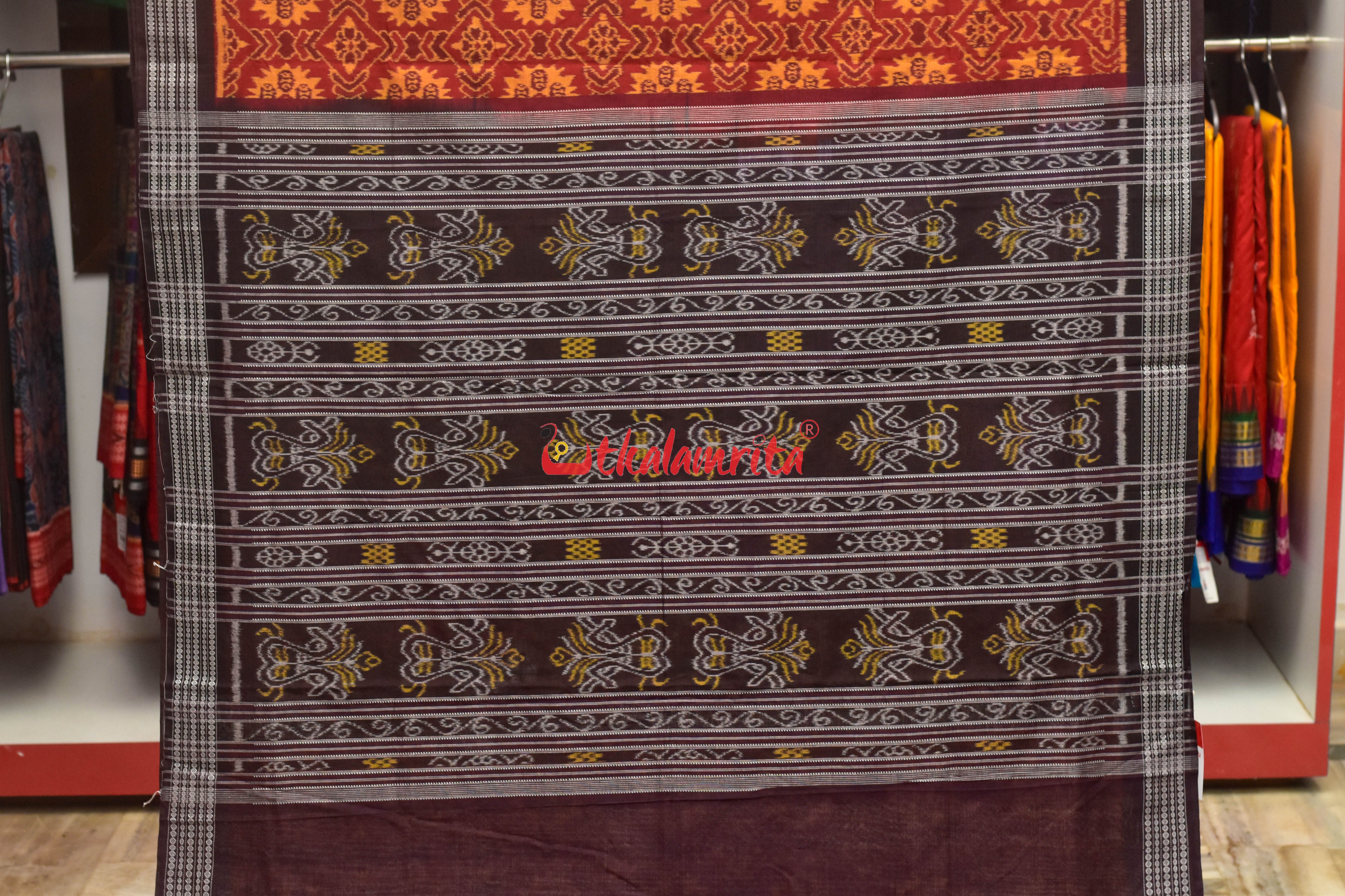 Maroon Surjya Bandha Sambalpuri Cotton Saree