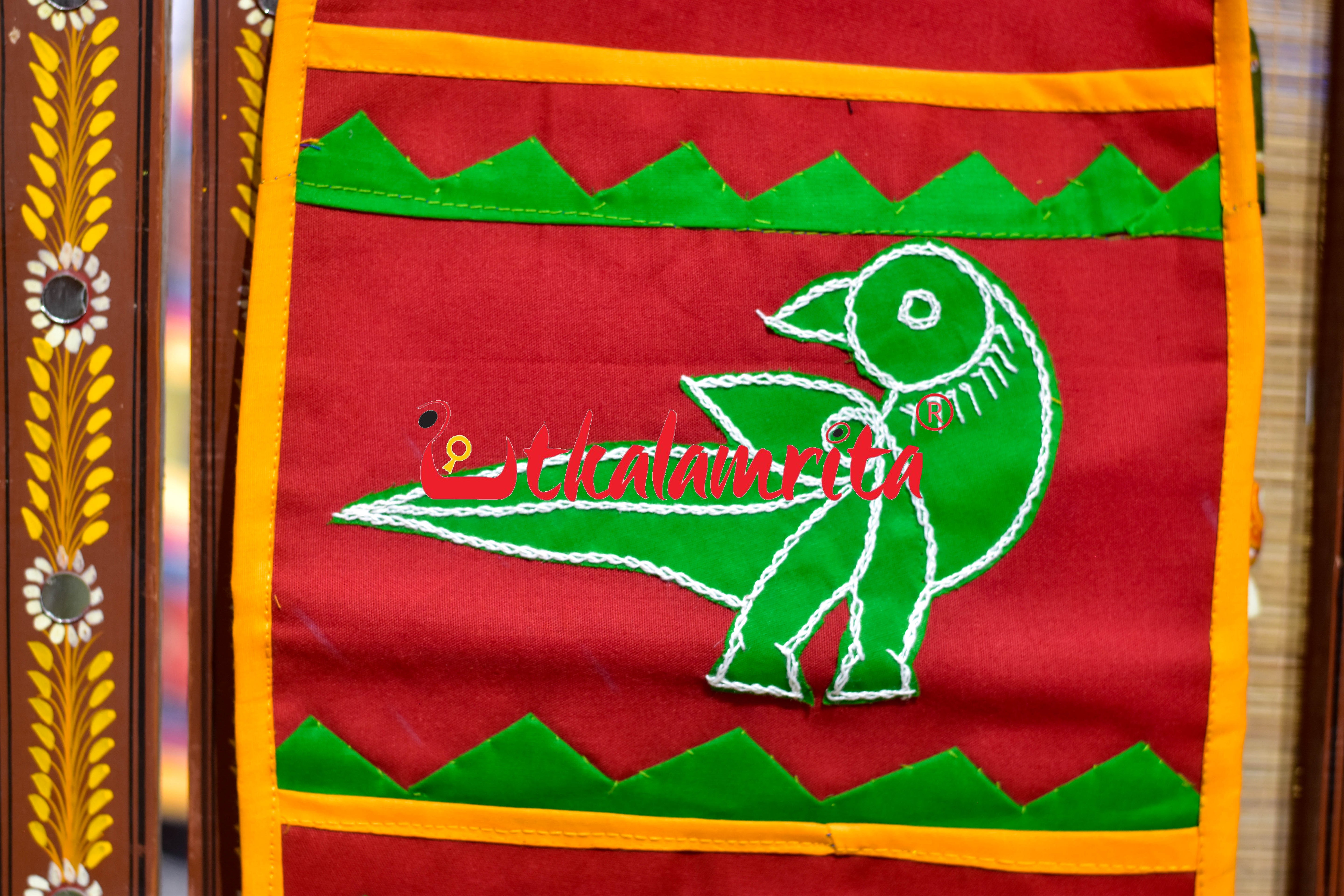 Red Green Triple Animal Pipli Applique Letter Box