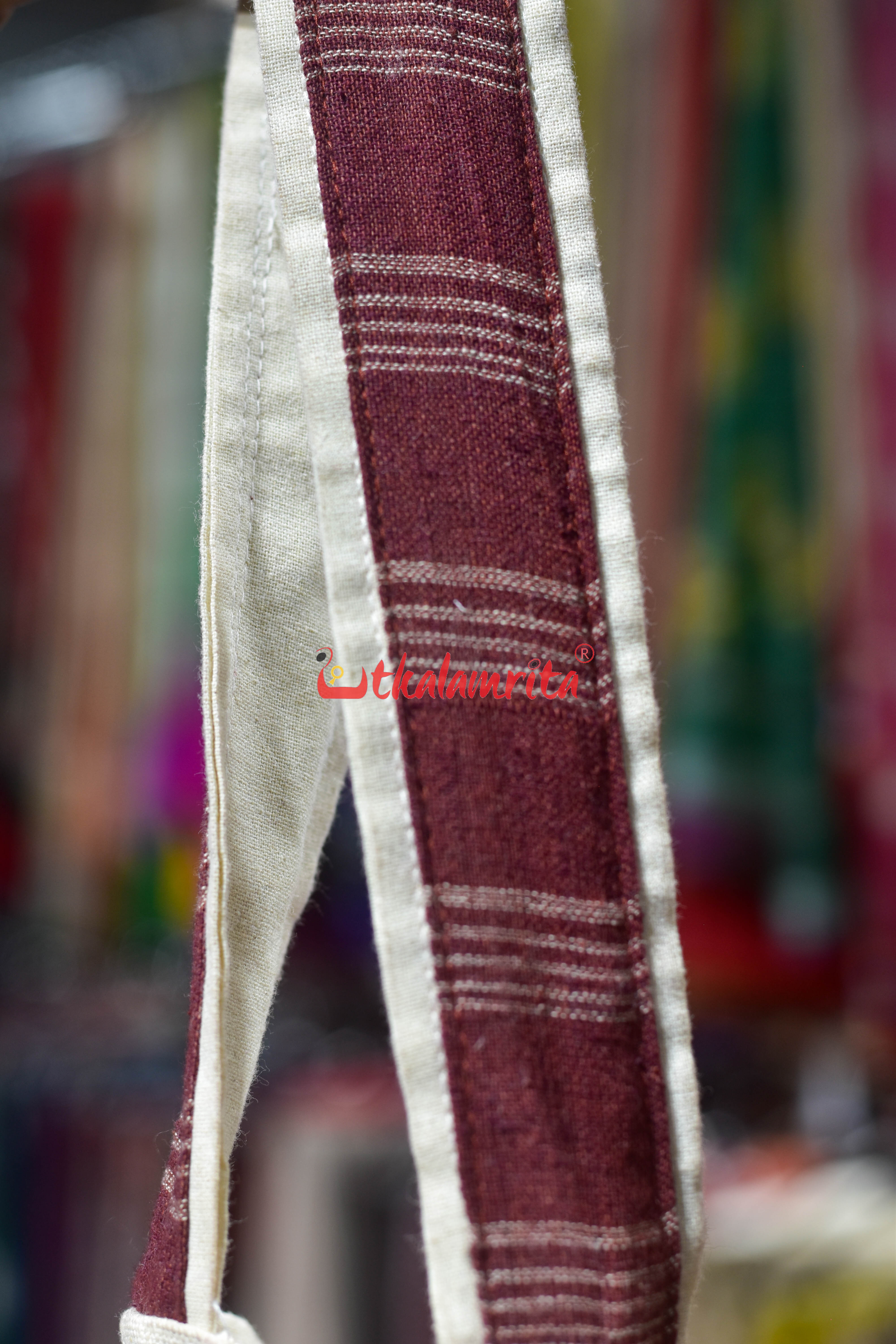 Maroon White Stripes Kotpad with Tribals Potli Bag