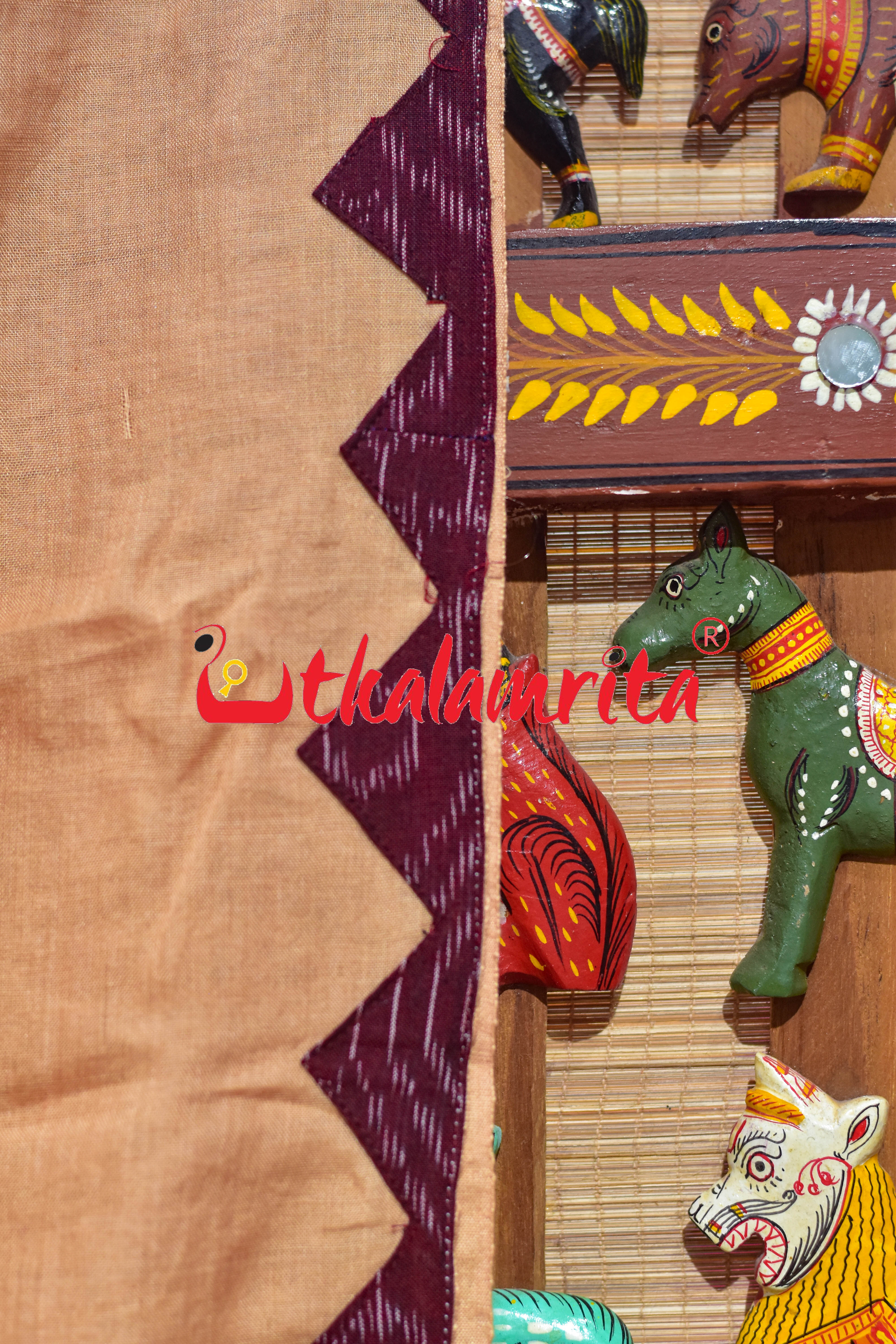 Cream with Maroon Buti Elephant Designer Cotton Saree