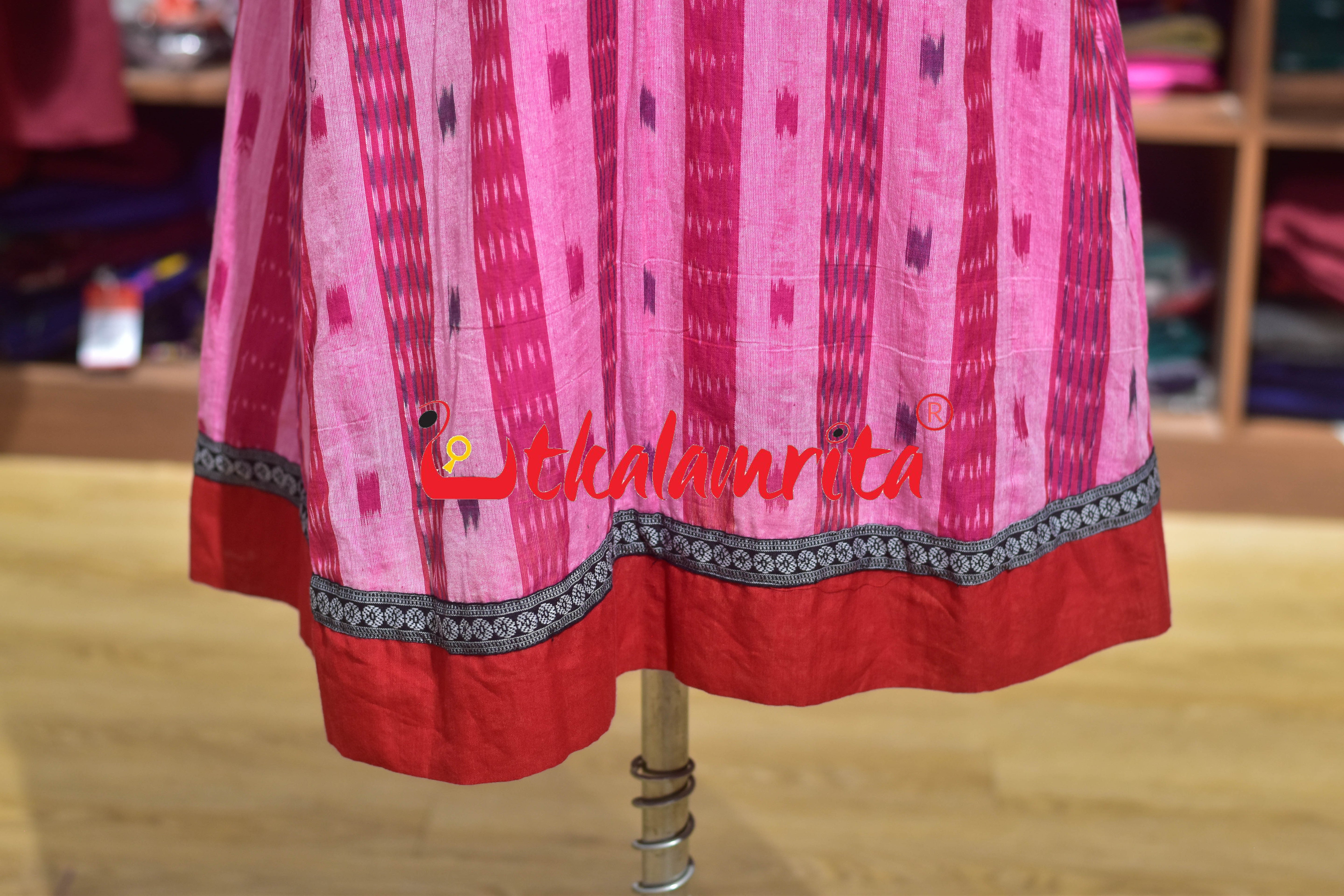 Pink Sambalpuri Cotton Anarkali