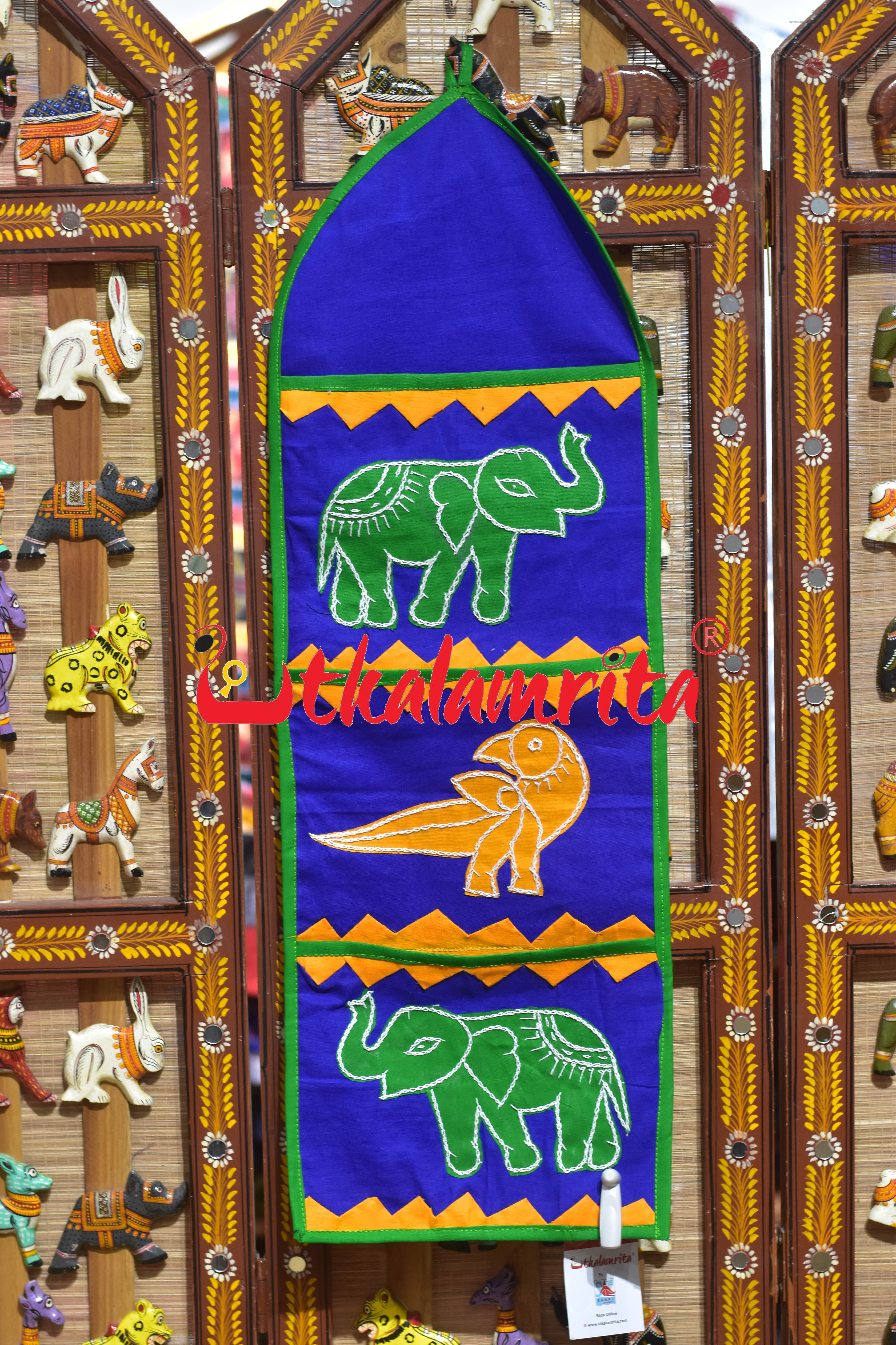 Blue Green Double Elephant Pipli Applique Letter Box