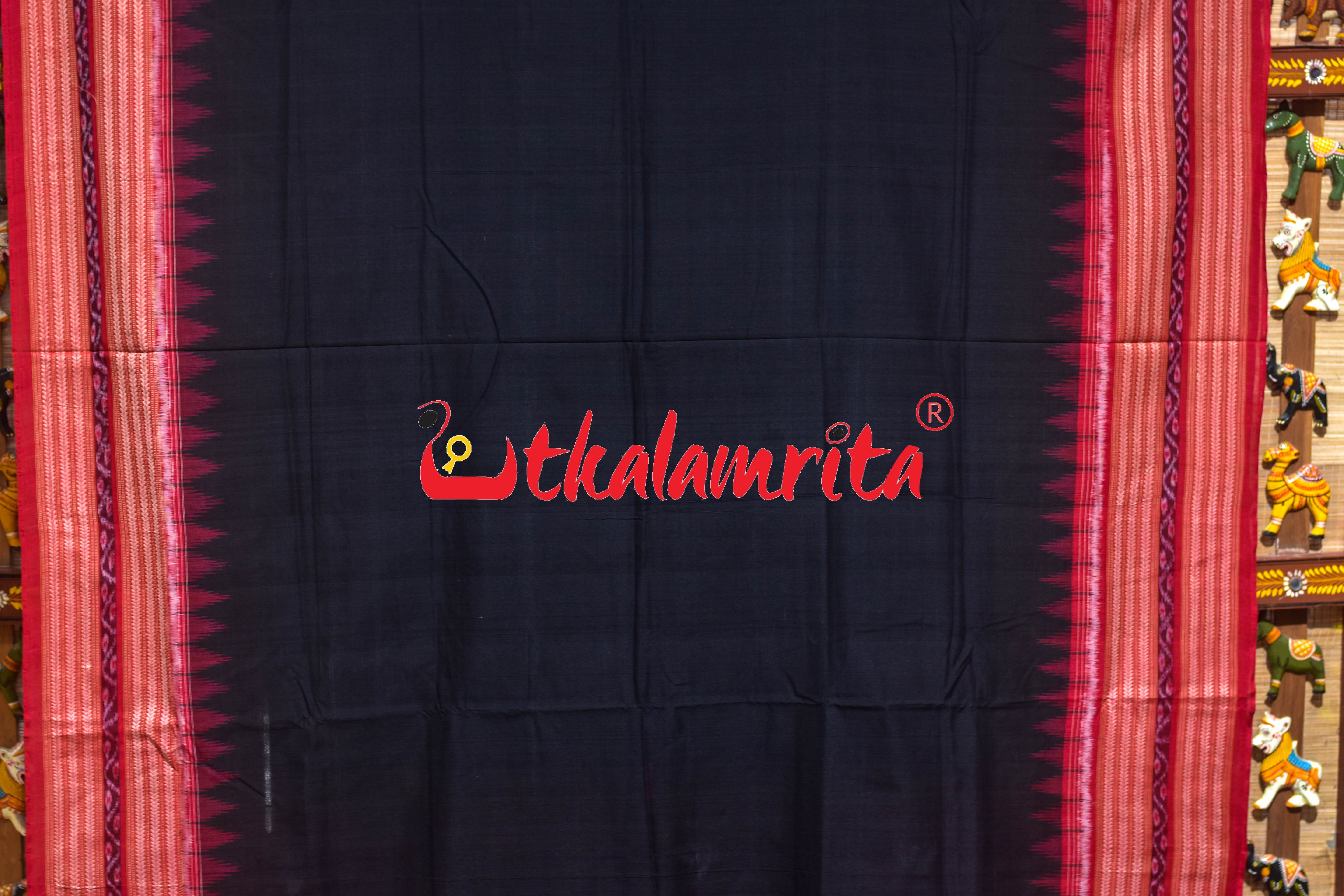 Black Red Dhadi Kangali Sambalpuri Cotton Saree