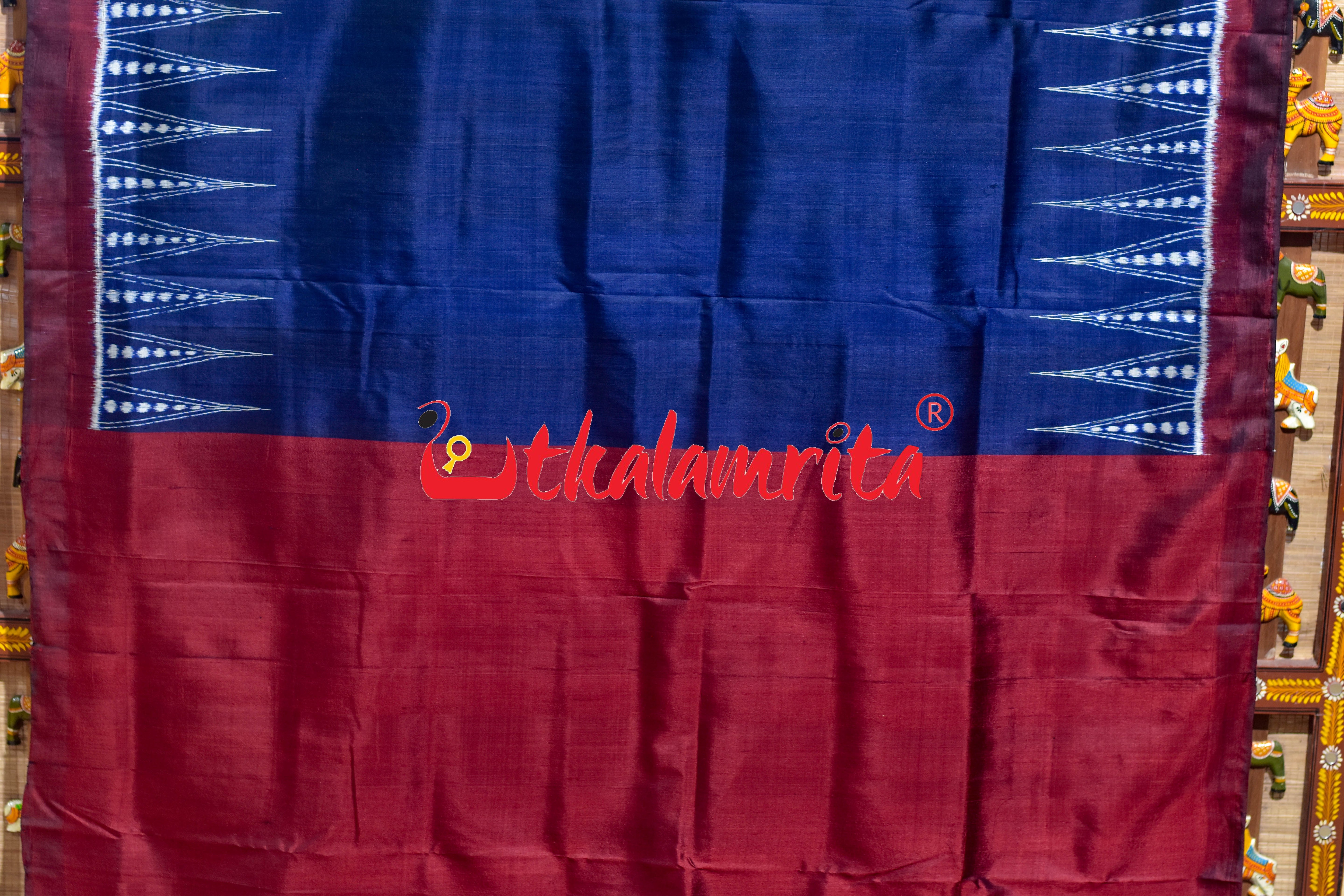 Prussian Blue Maroon Temples Jhoti Anchal Khandua Silk Saree