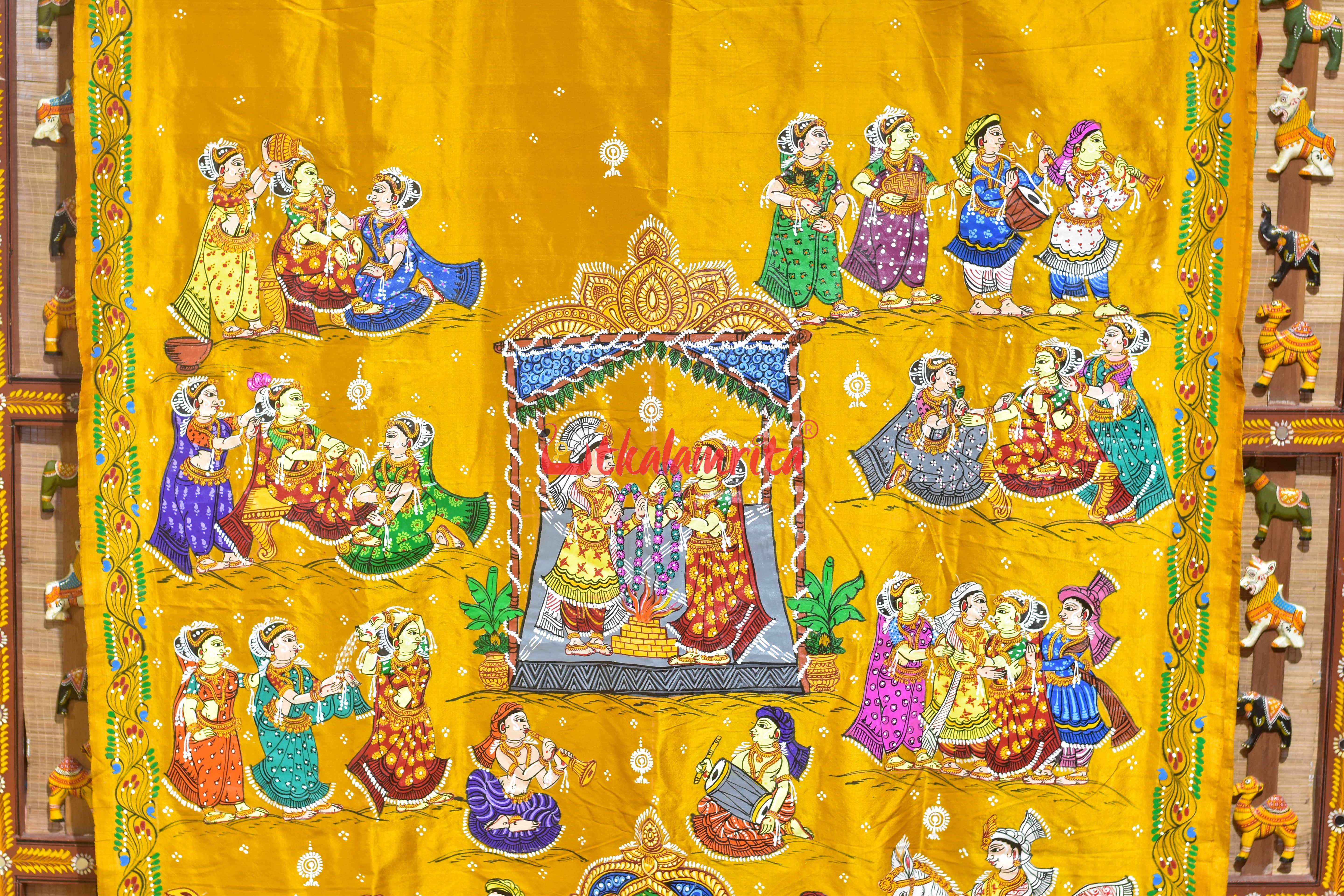 Golden Bahaghara Them Pattachitra Silk Saree