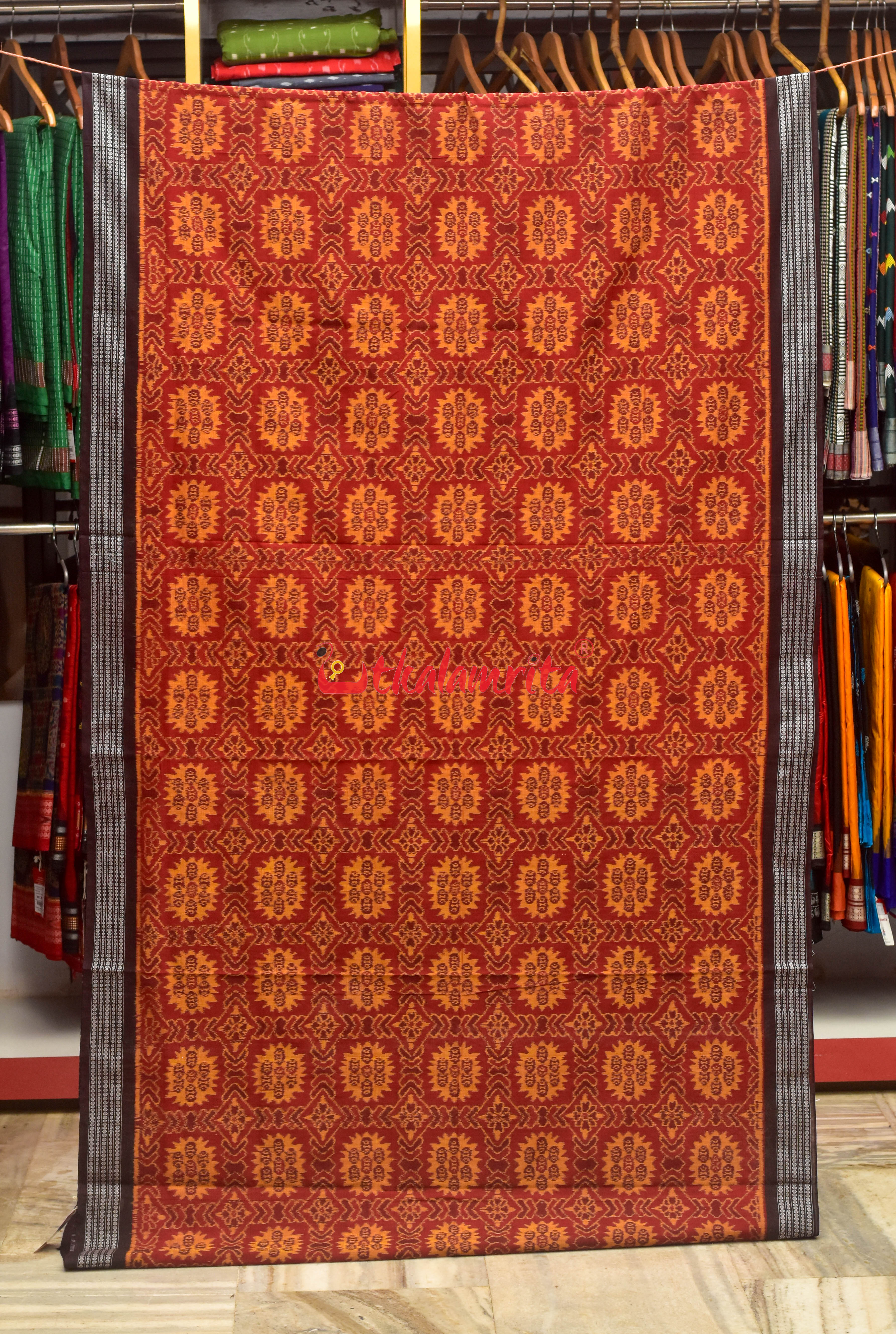 Maroon Surjya Bandha Sambalpuri Cotton Saree