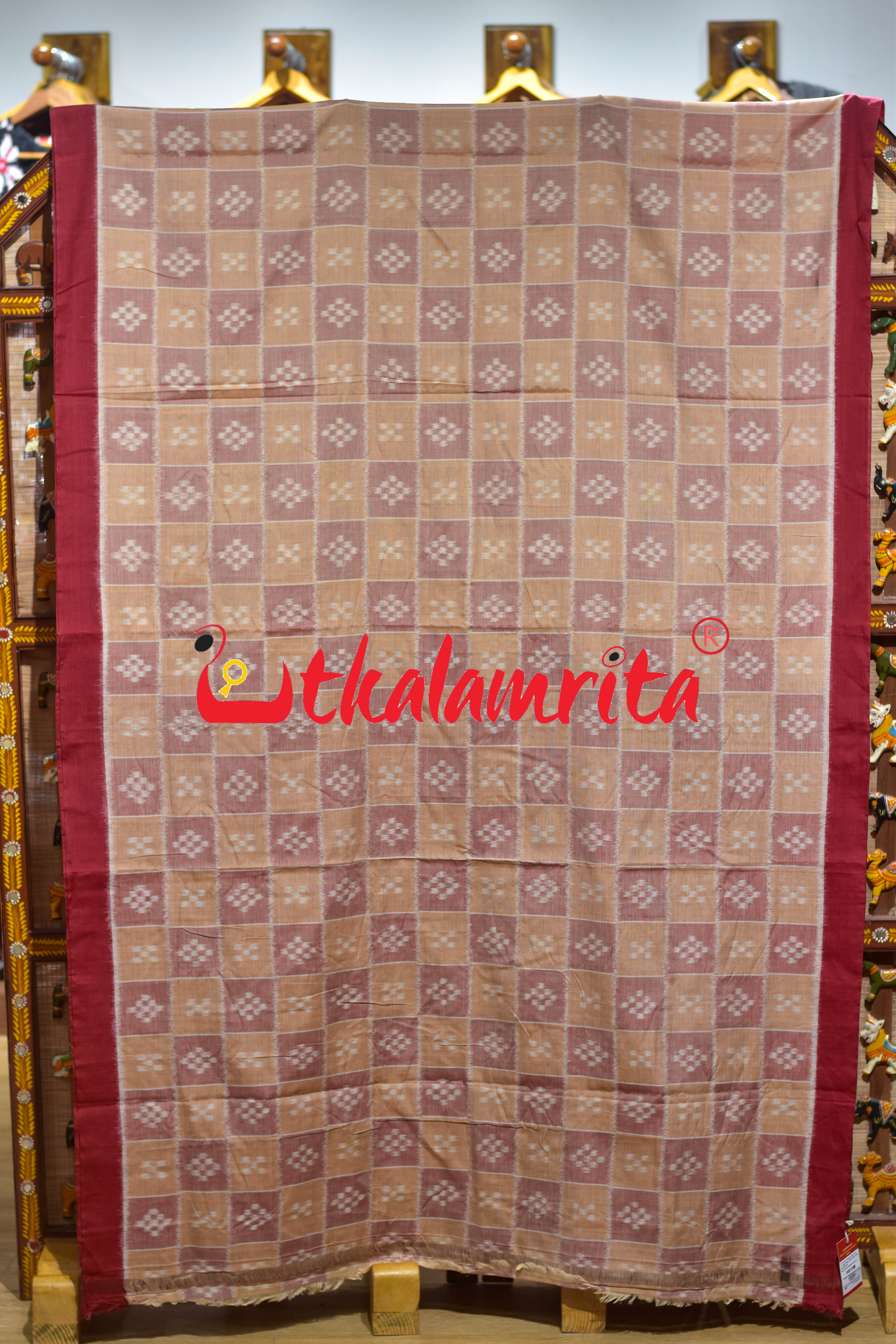 Beige Brown Body Pasapali Khandua Cotton Saree