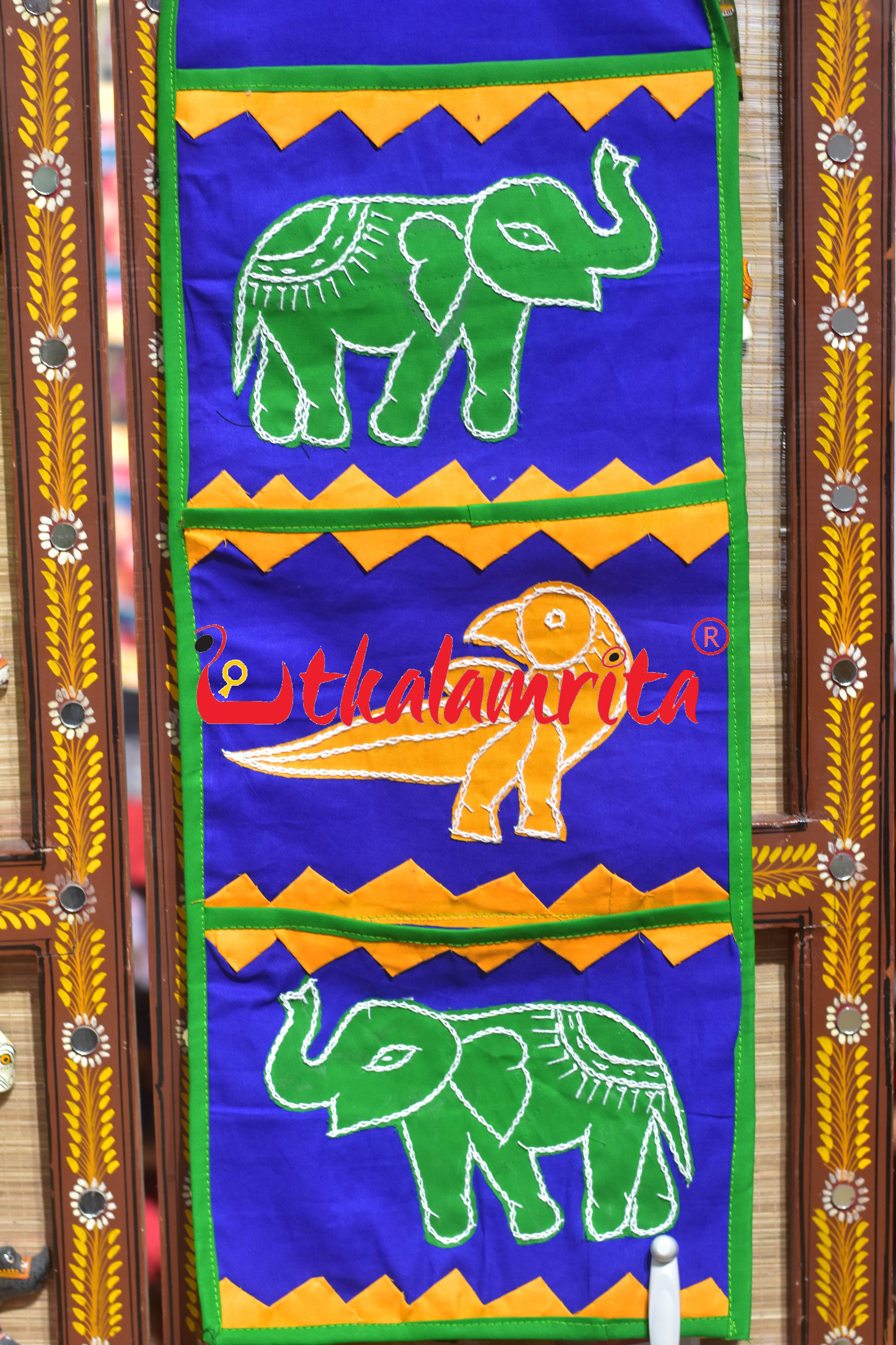 Blue Green Double Elephant Pipli Applique Letter Box