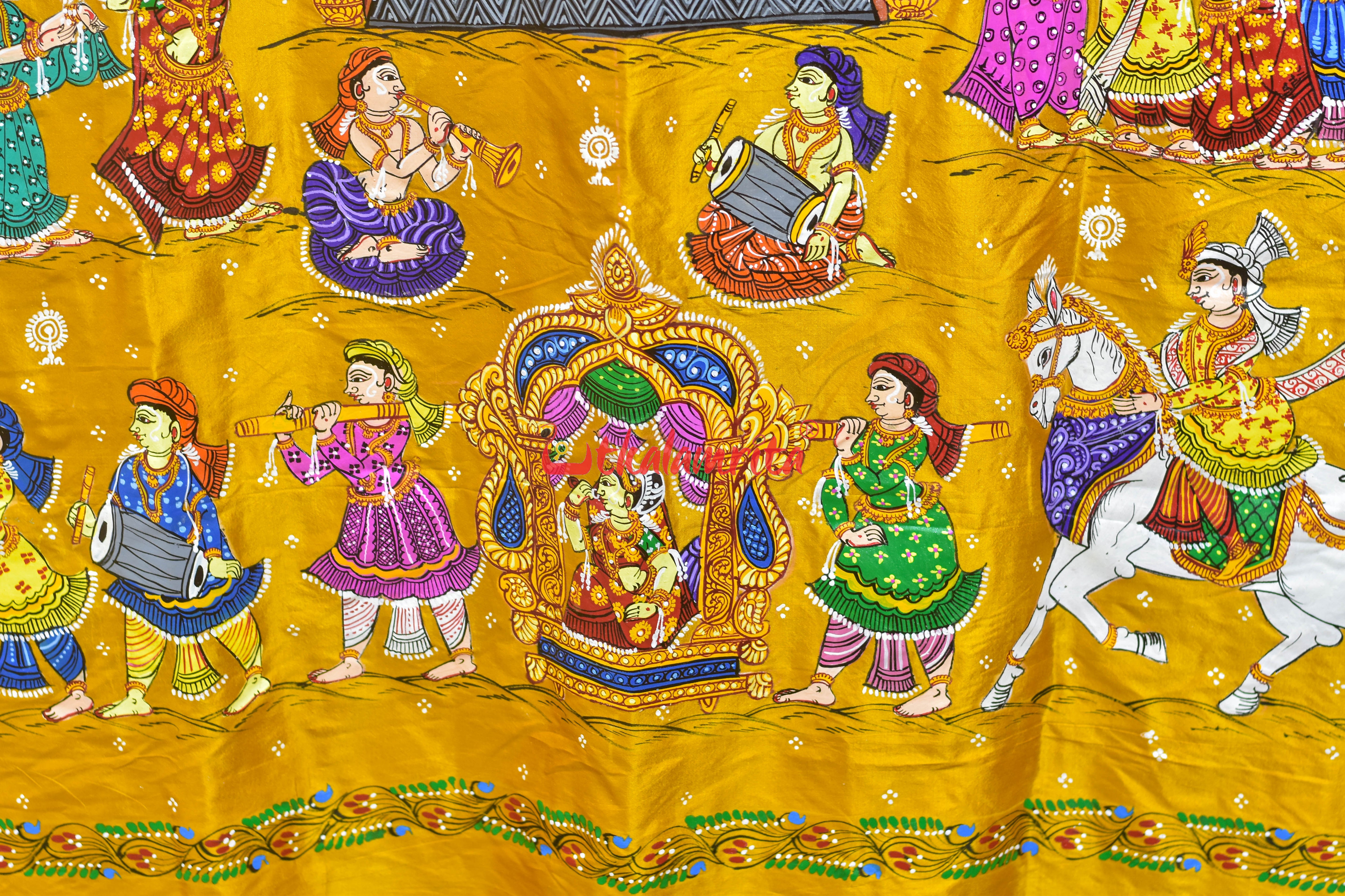 Golden Bahaghara Them Pattachitra Silk Saree