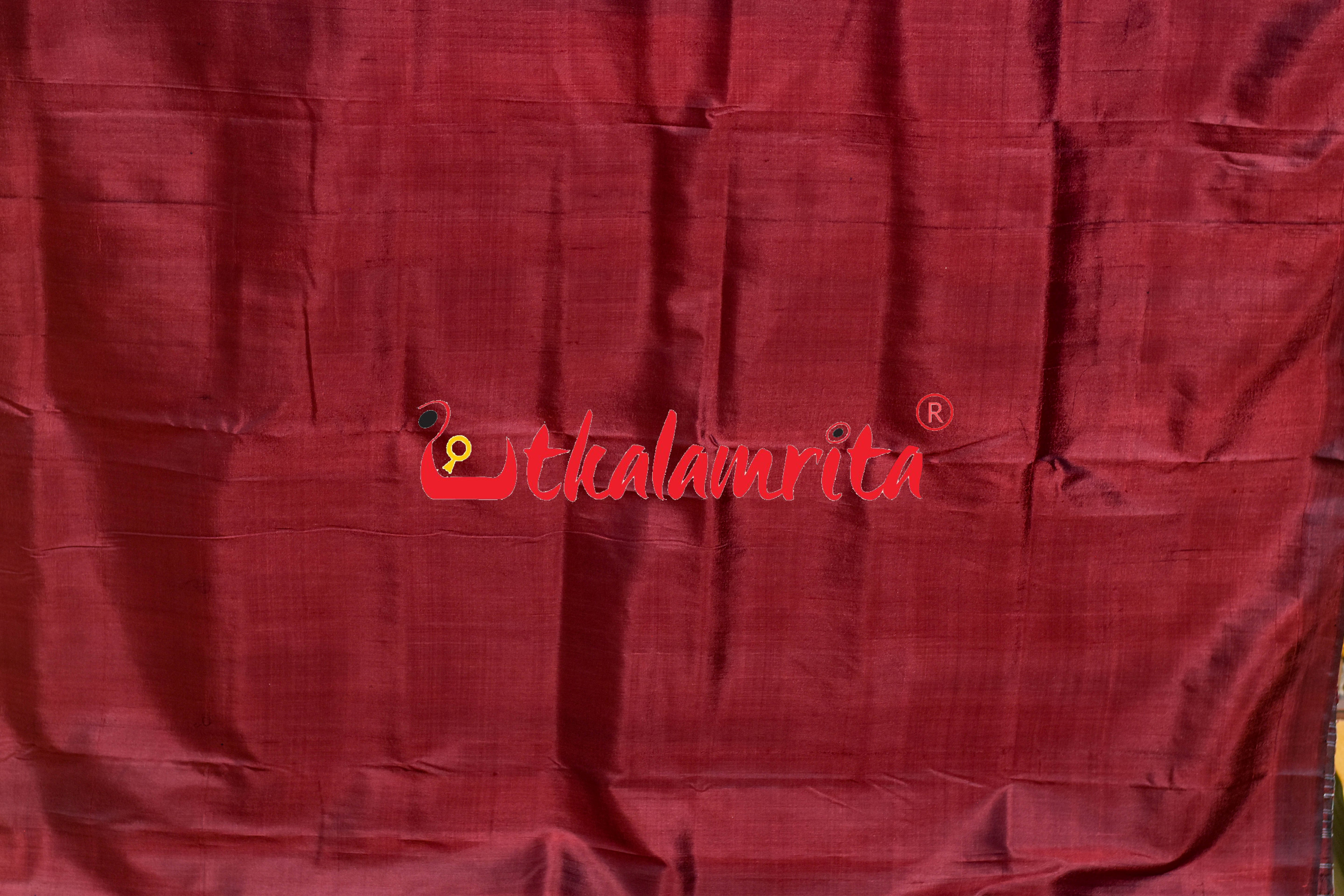 Prussian Blue Maroon Temples Jhoti Anchal Khandua Silk Saree