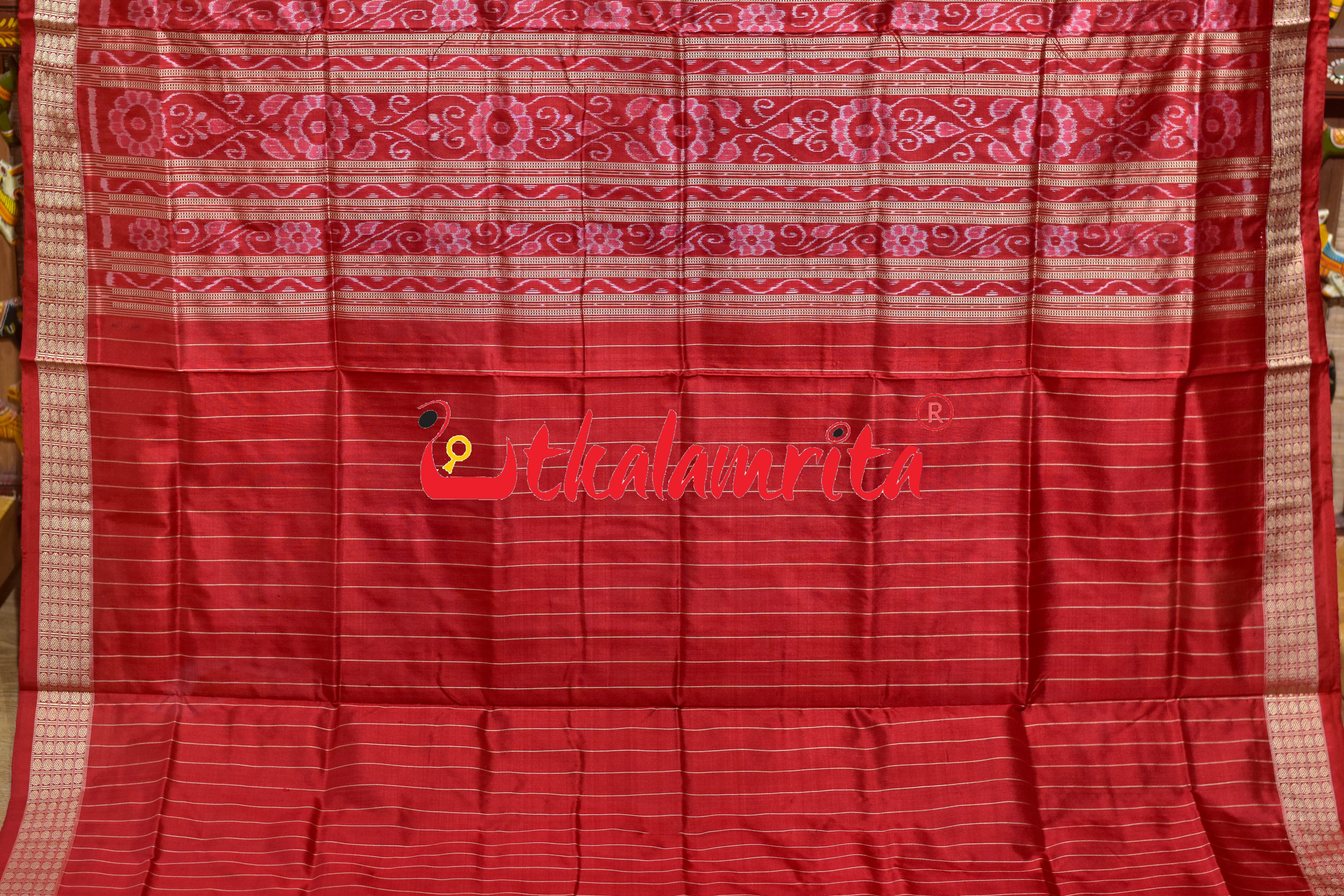 White Red Big Aswini Sambalpuri Silk Saree