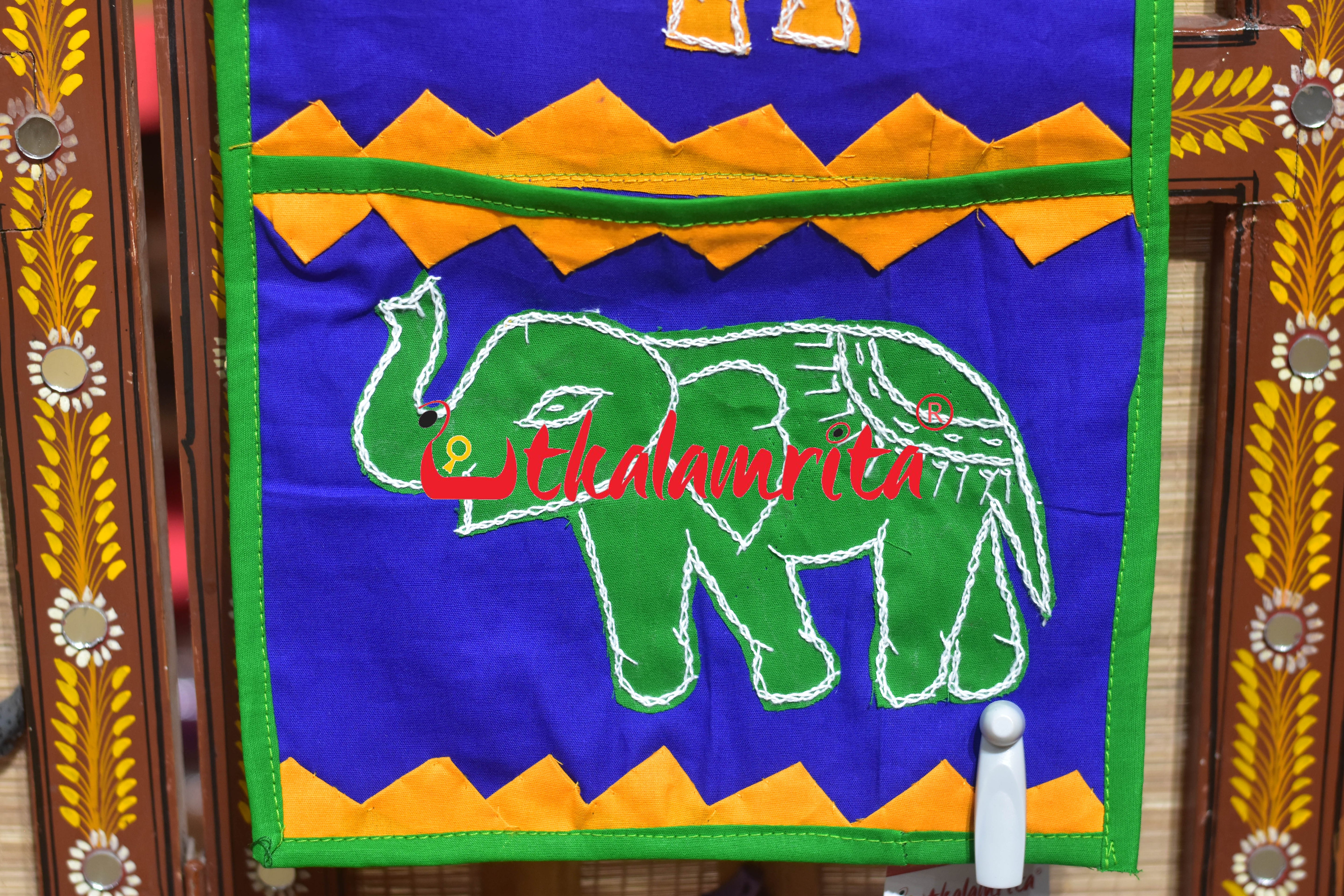 Blue Green Double Elephant Pipli Applique Letter Box