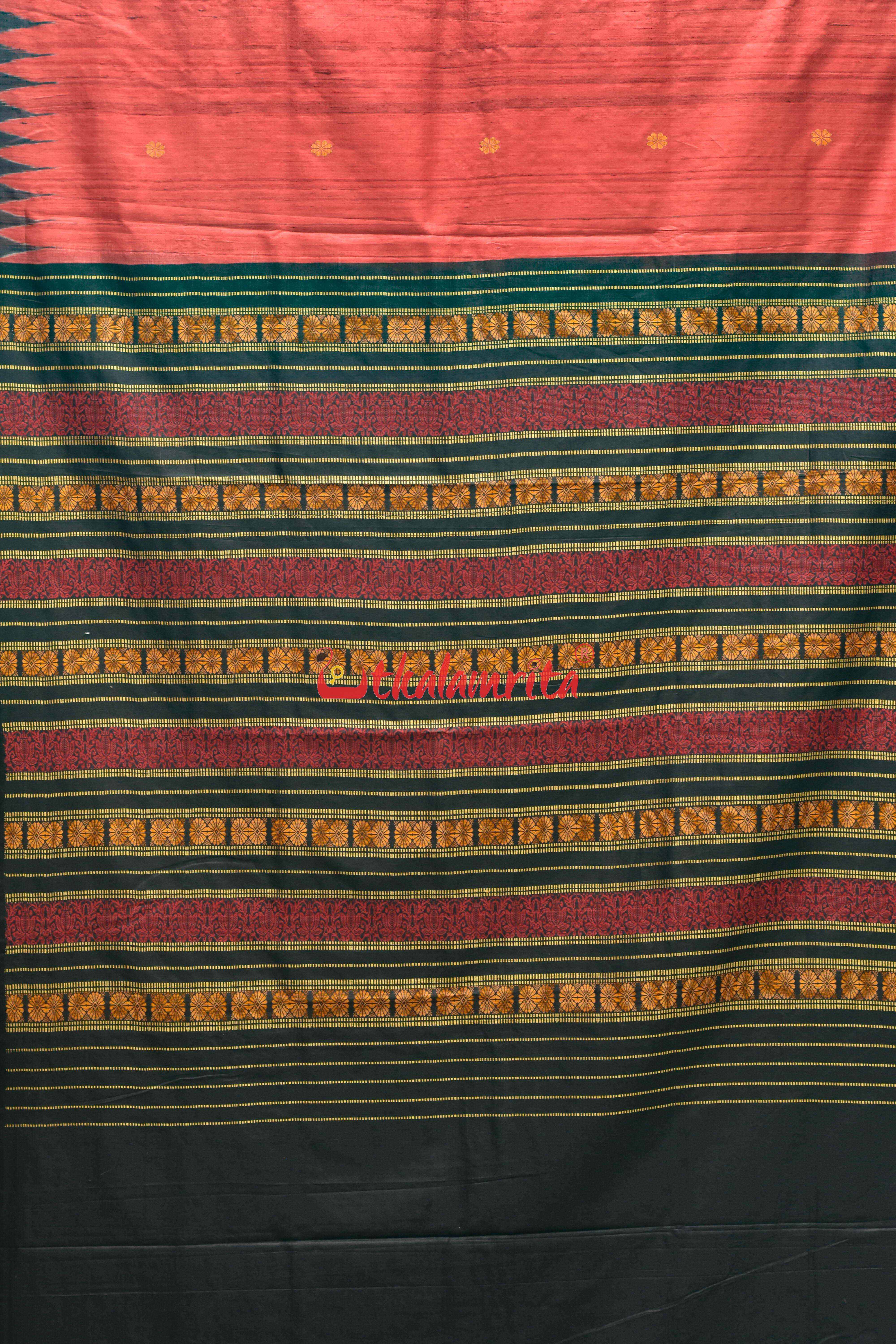 Red Black Tortoise Border Jaala Anchal Tussar Saree