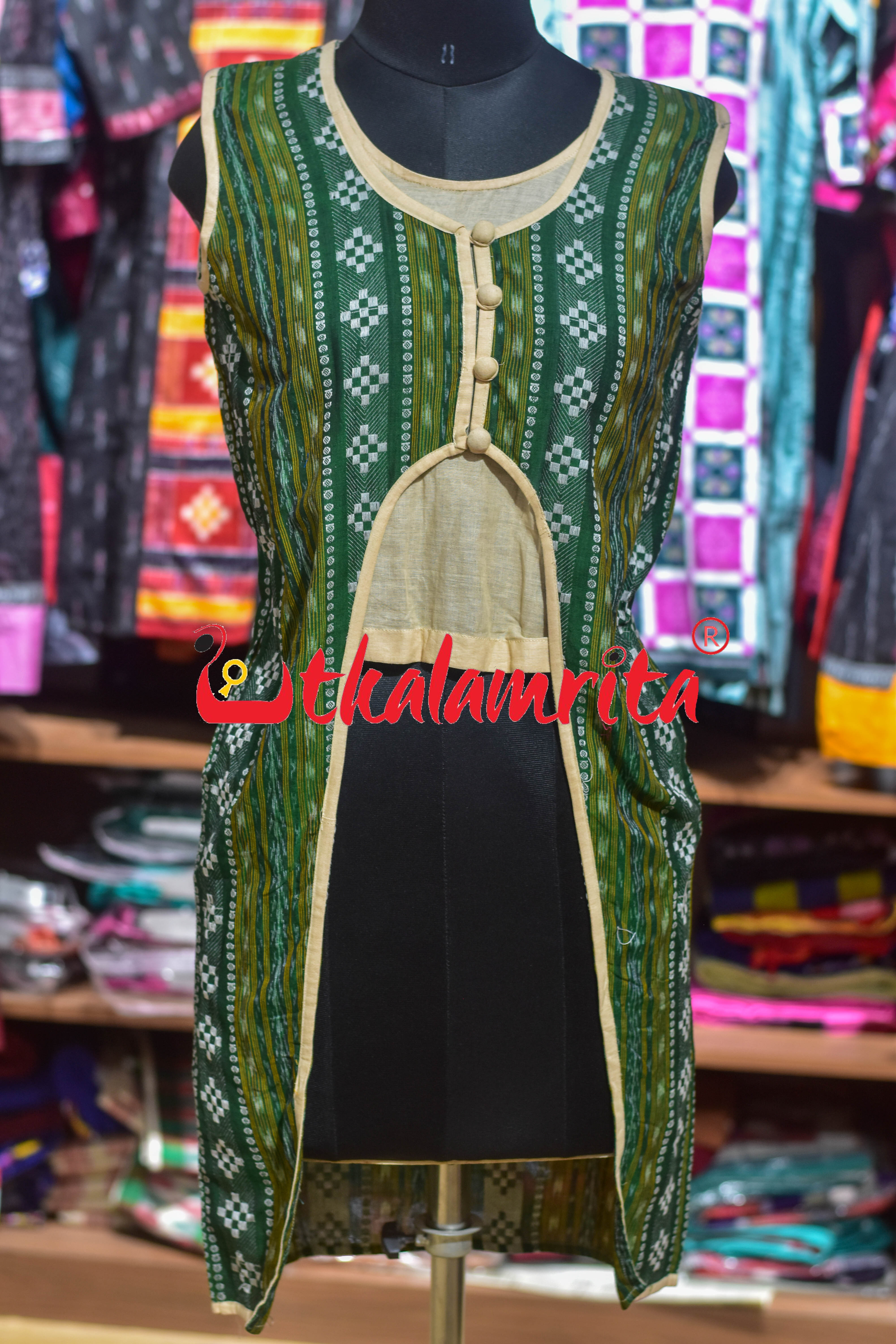 Green Dobby (Ladies Long Sleeveless Jacket)