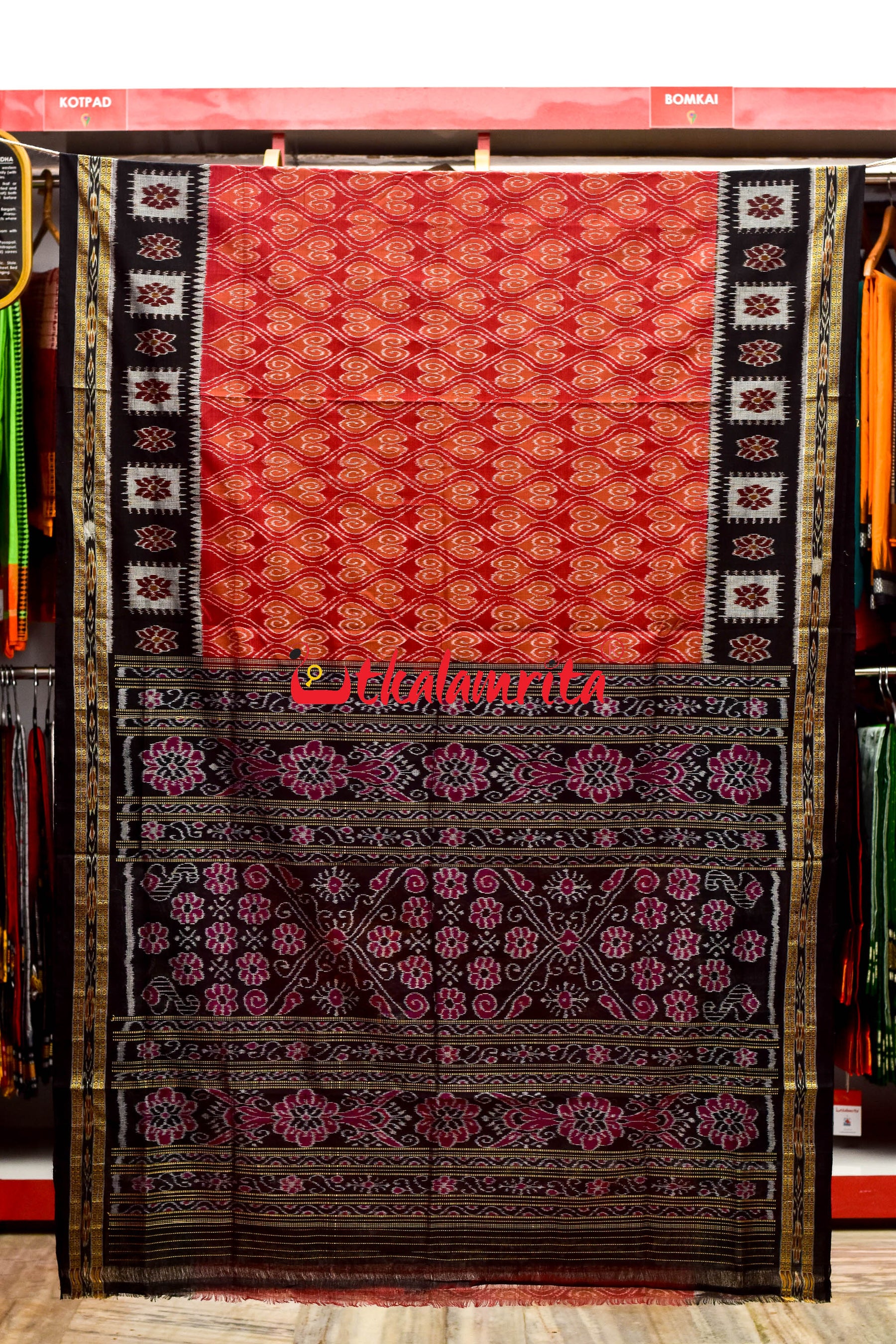 Maroon Panapatra Khandua Cotton Saree