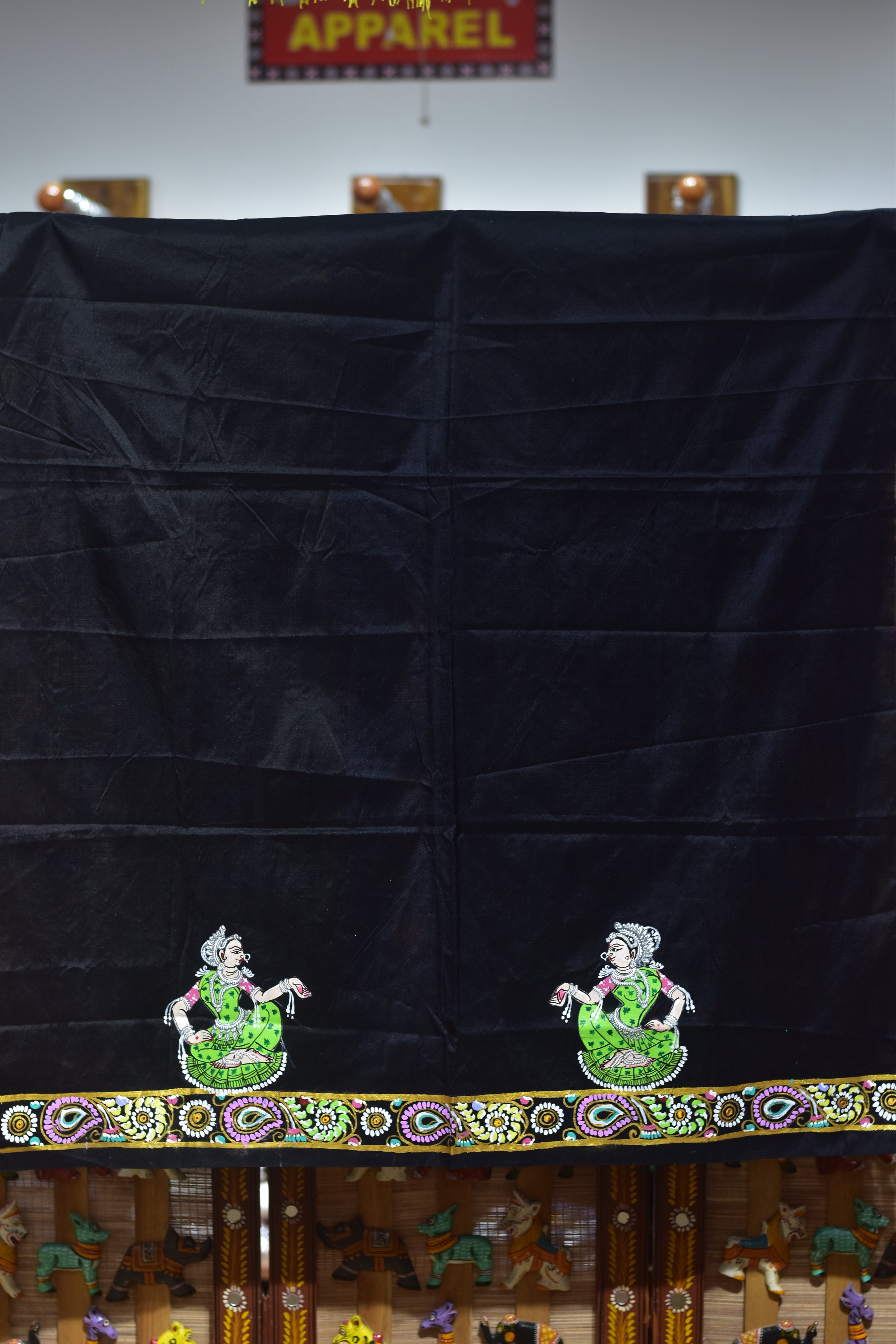 Copper Sulphate Plain Odissi Dancers Pattachitra Silk Saree