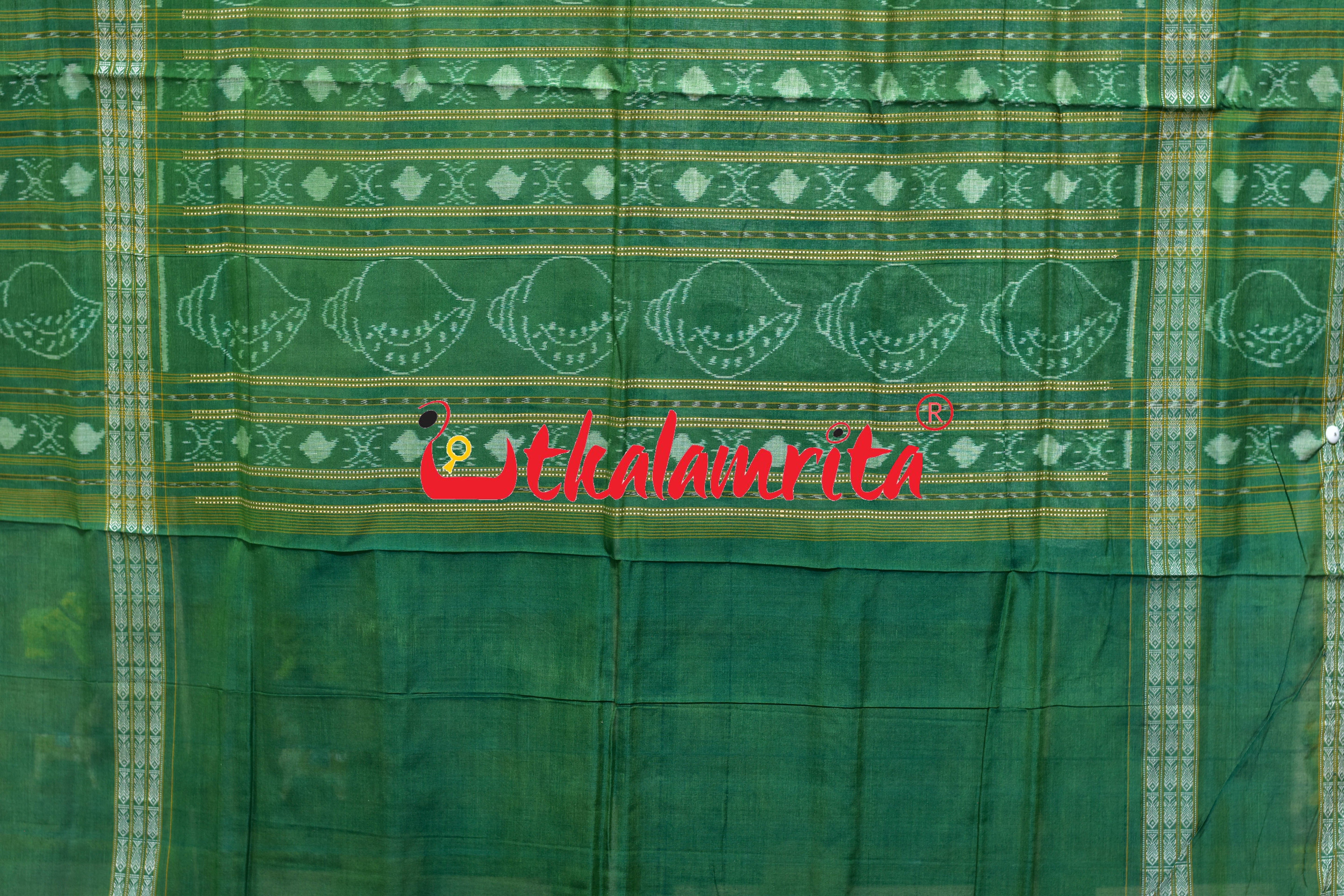 White Green Dhadi Chakra Sambalpuri Cotton Saree