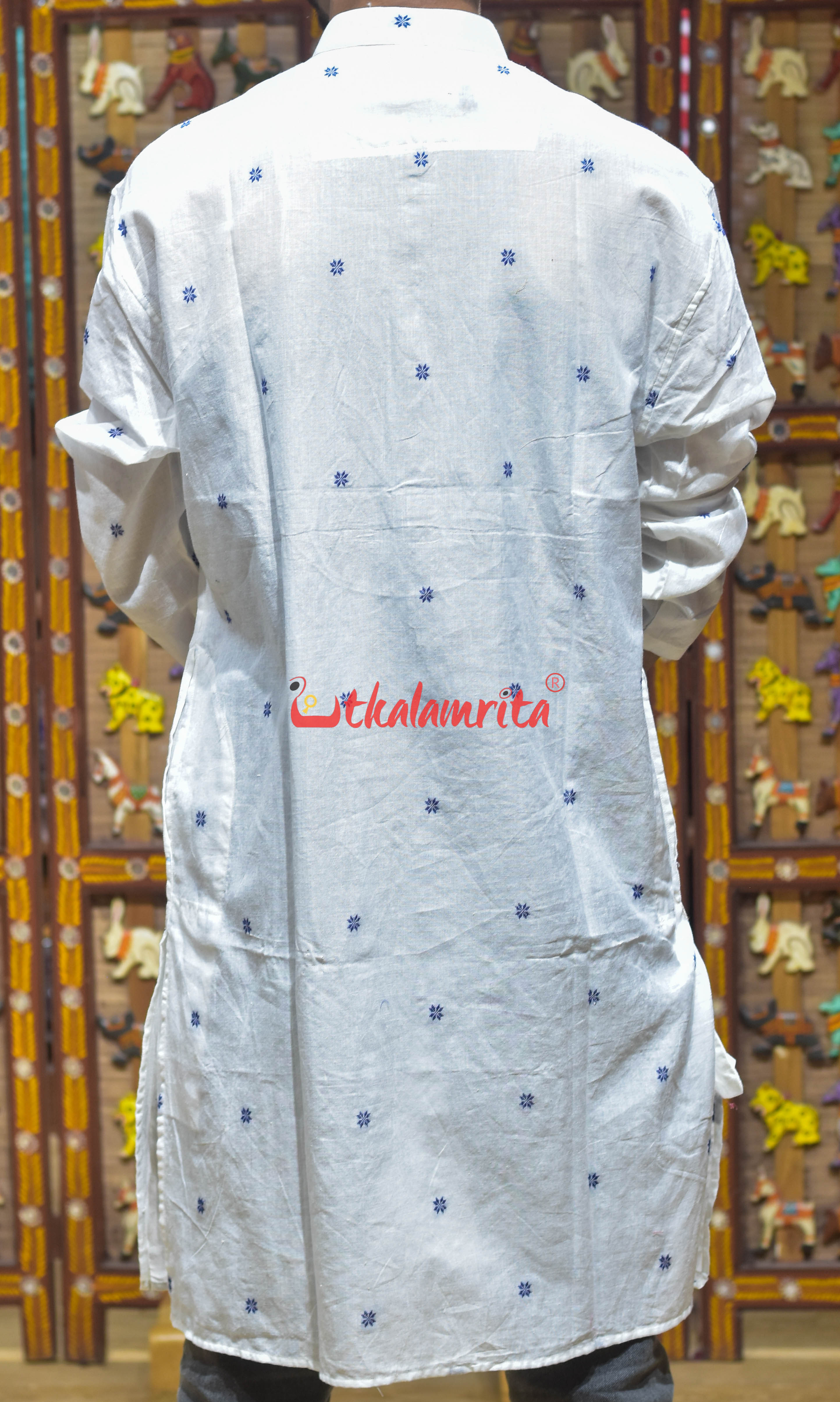 White Flower Buti (Men's Long Kurta)
