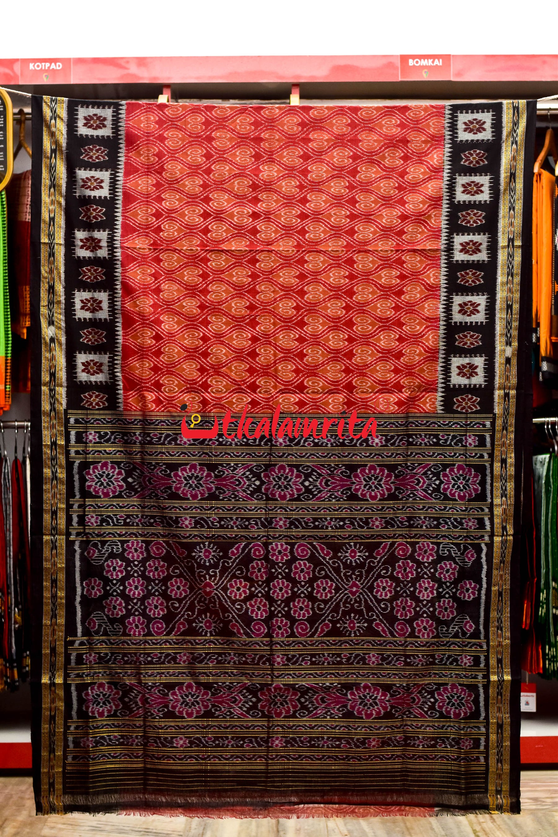 Maroon Panapatra Khandua Cotton Saree