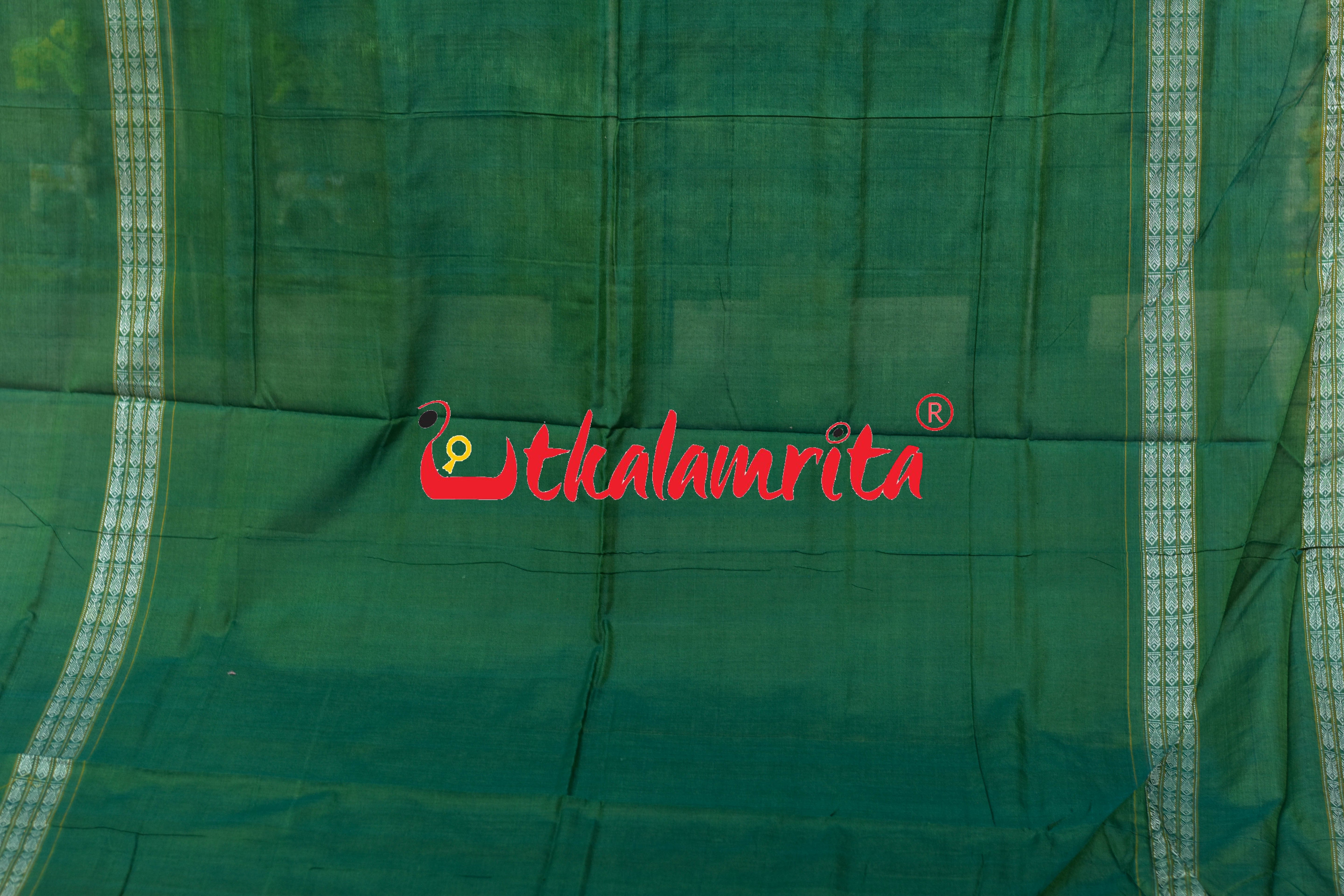 White Green Dhadi Chakra Sambalpuri Cotton Saree