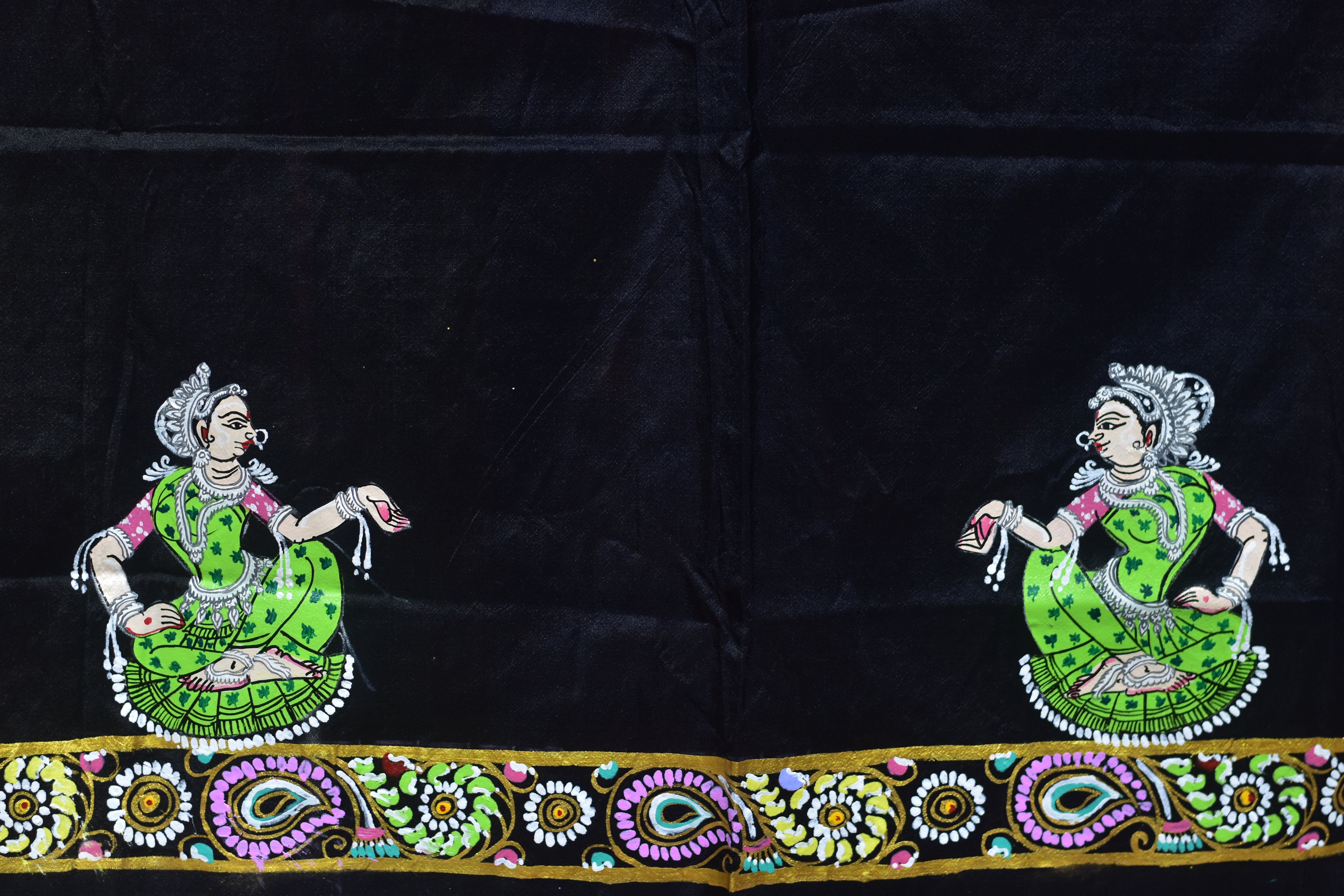 Copper Sulphate Plain Odissi Dancers Pattachitra Silk Saree