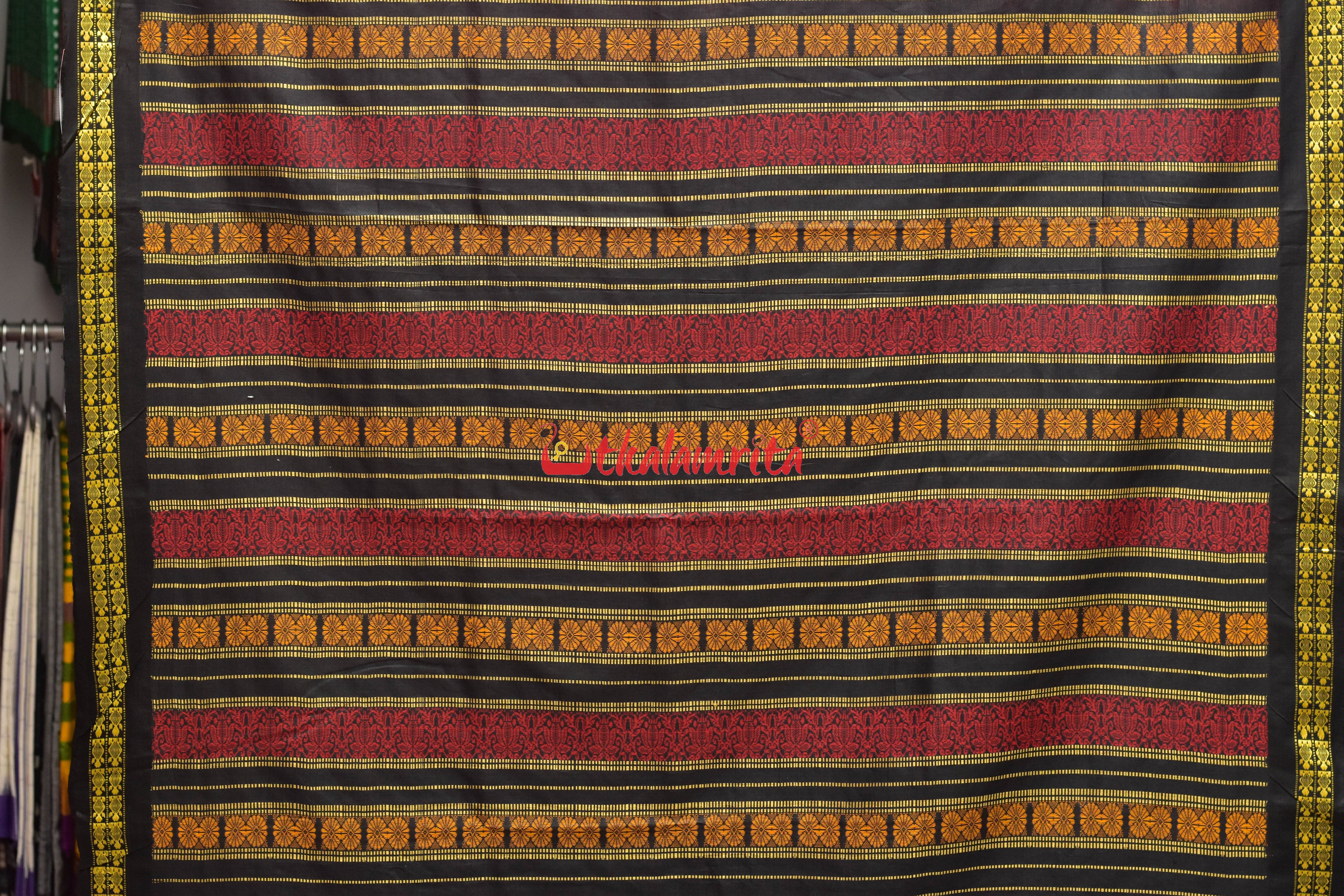Red Black Tortoise Border Jaala Anchal Tussar Saree