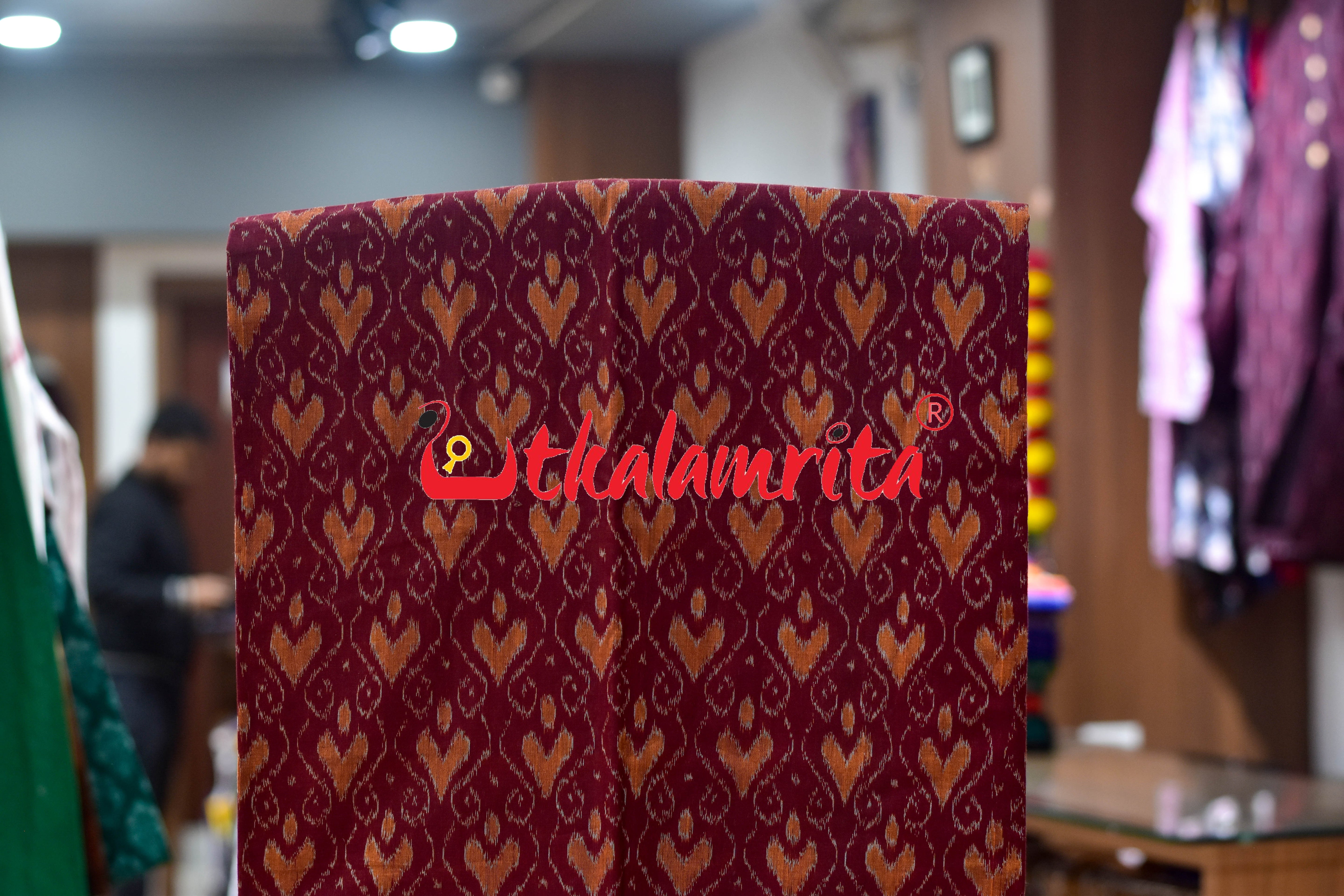 Maroon Mustard Heart Sambalpuri Cotton Dress Set