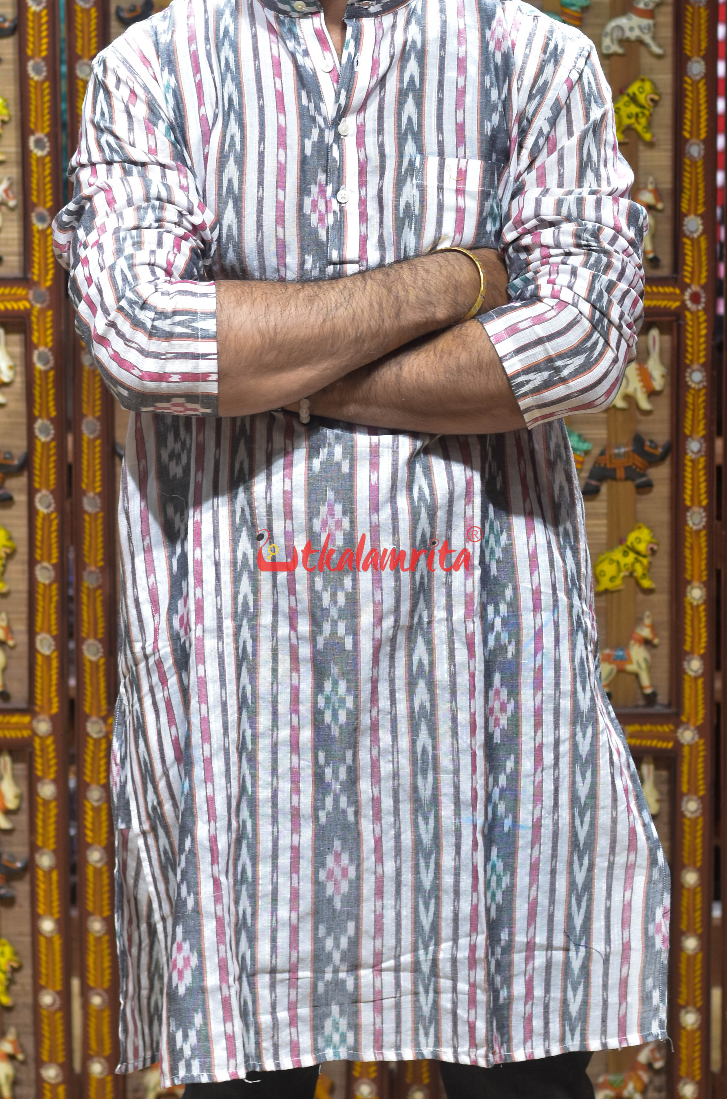 Grey Arrow Pasapali Lines (Men's Long Kurta)