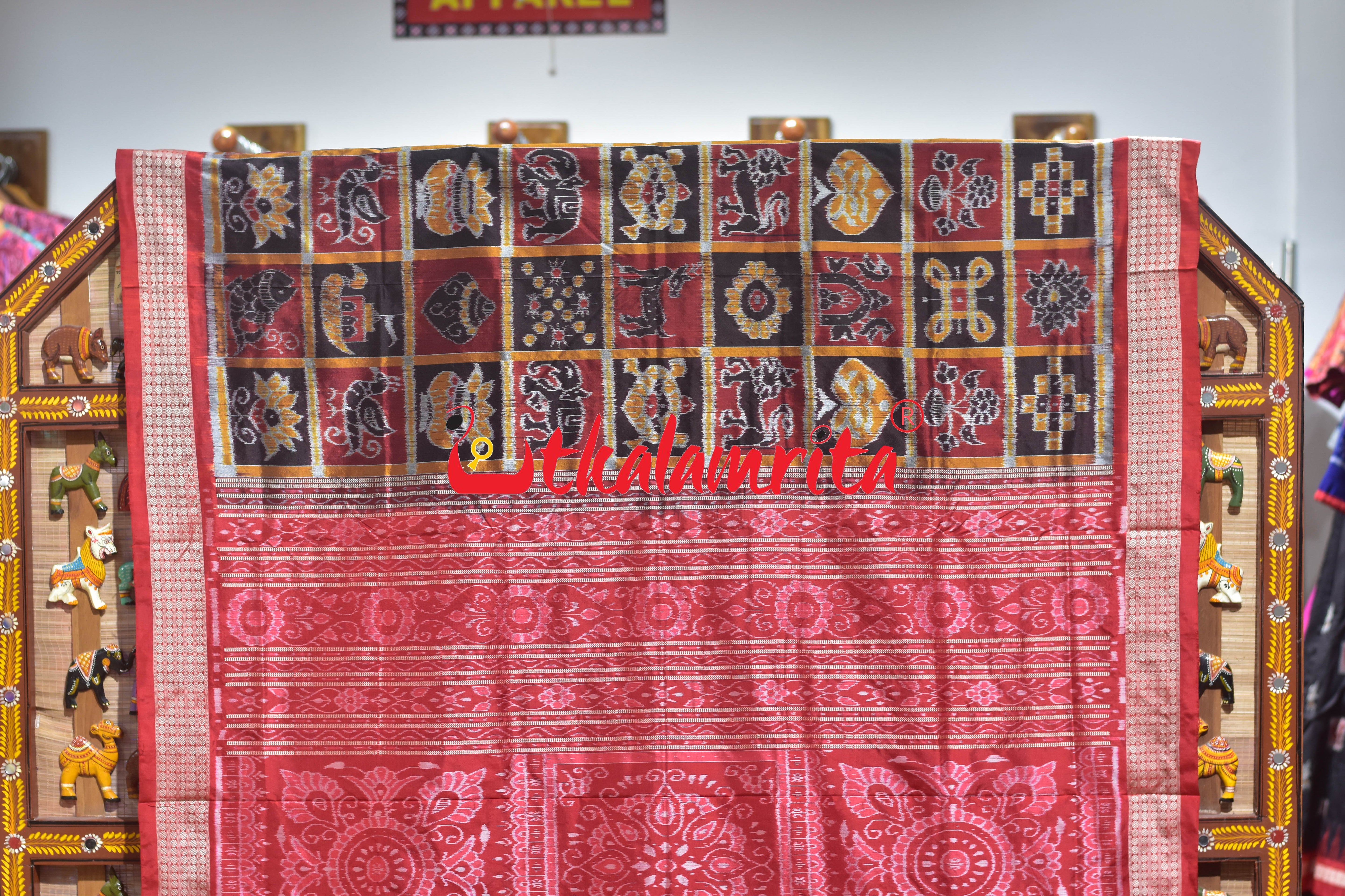 Coffee Maroon Red Dhadi Nabakothi Silk Saree