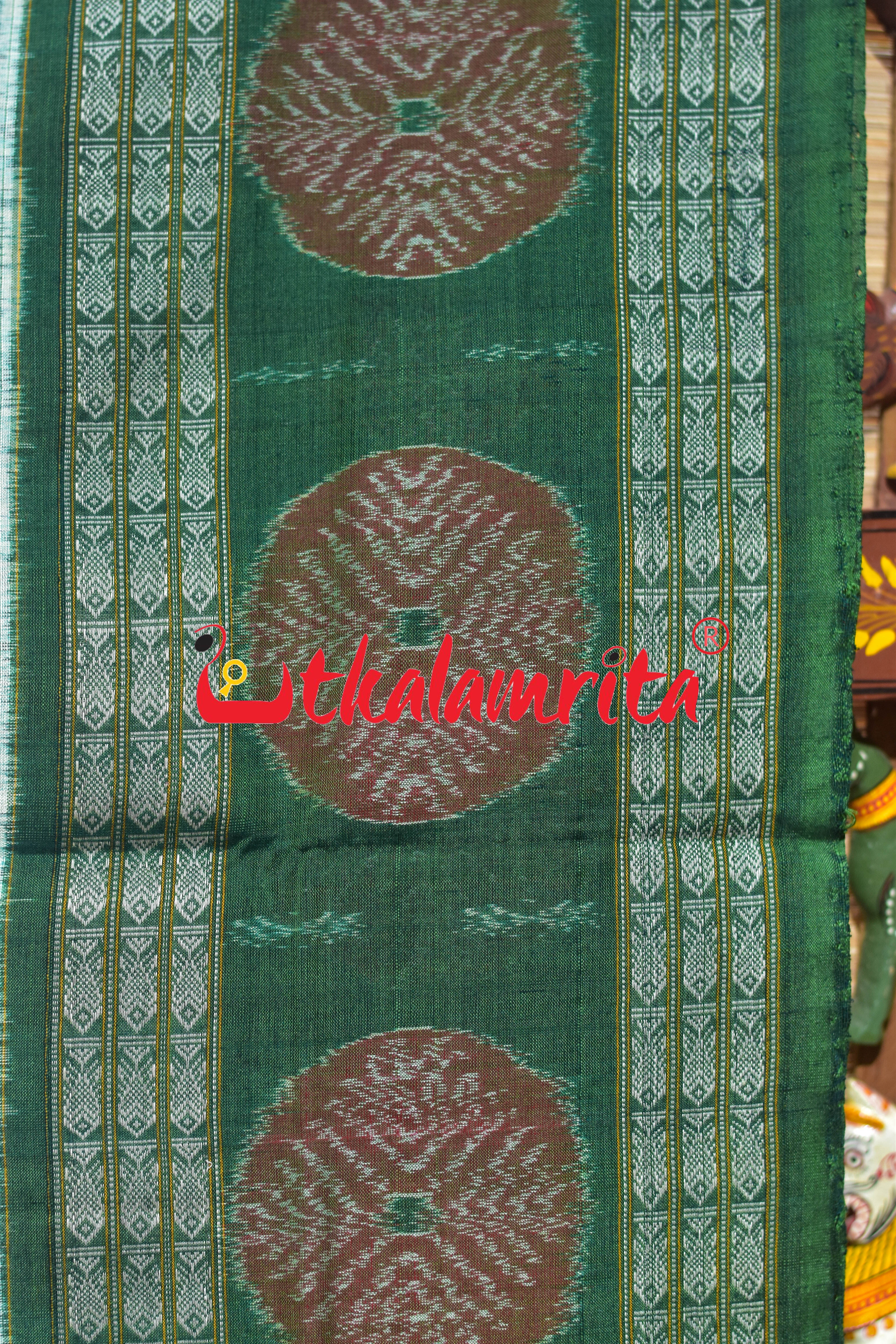 White Green Dhadi Chakra Sambalpuri Cotton Saree