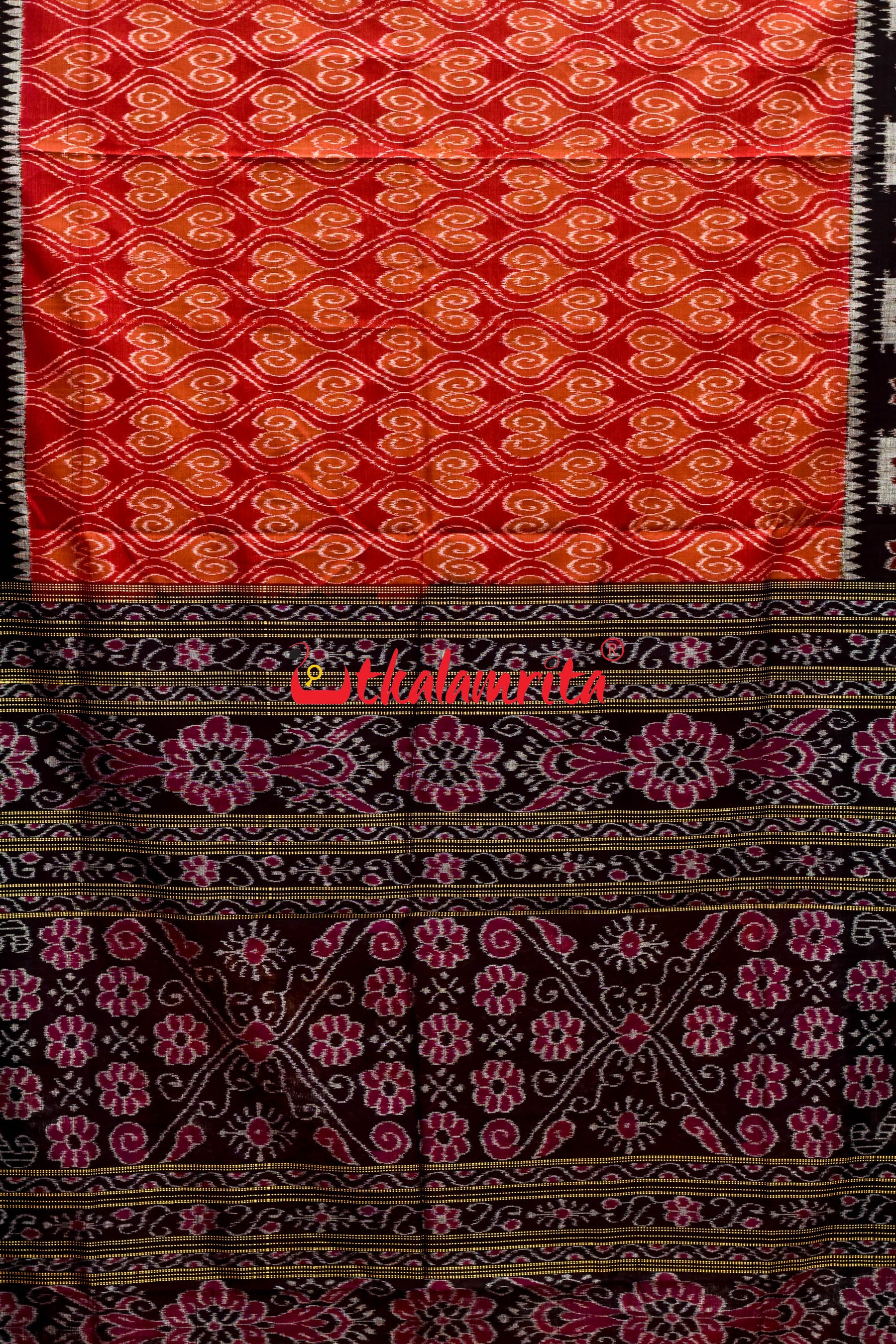 Maroon Panapatra Khandua Cotton Saree