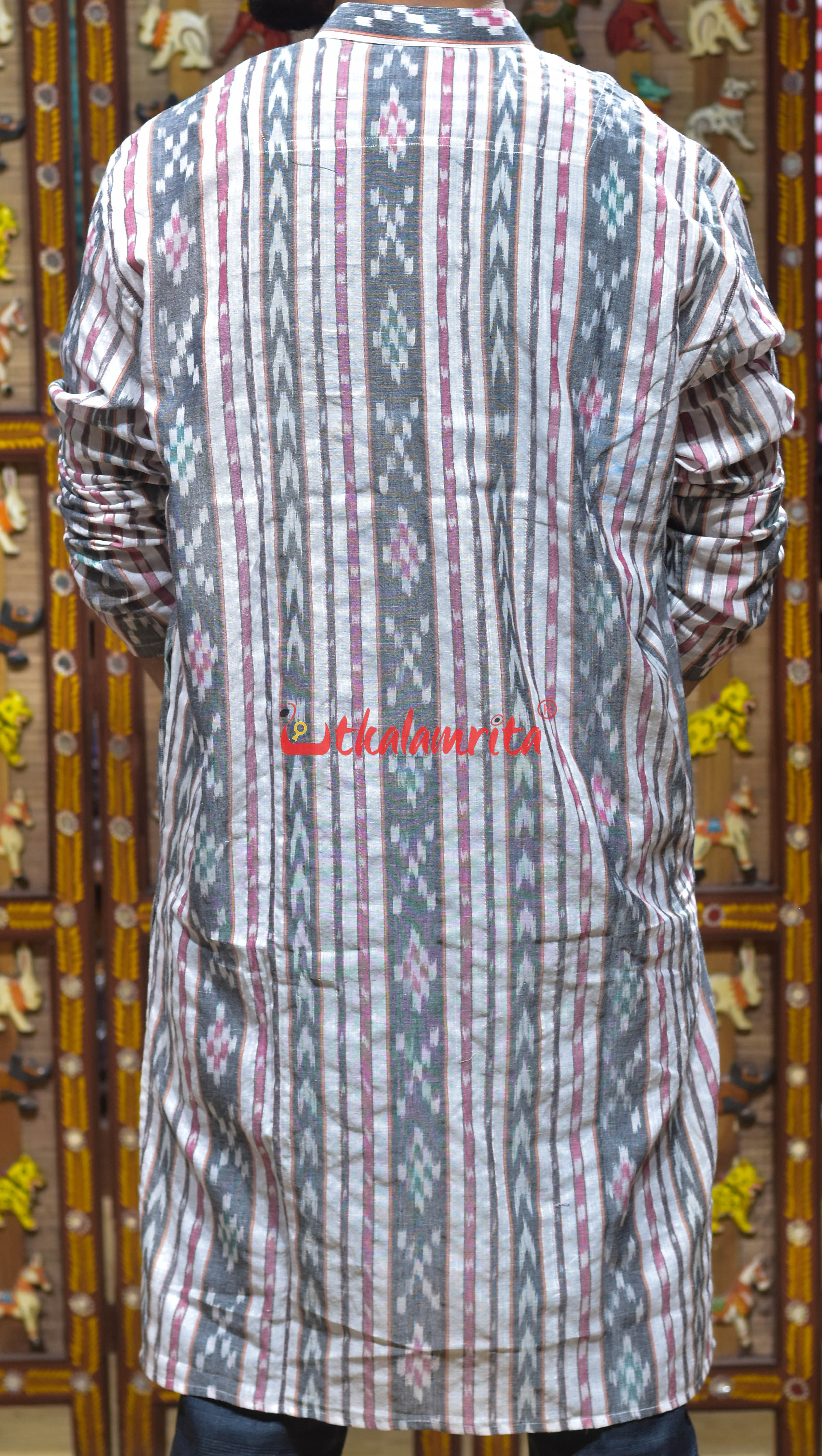 Grey Arrow Pasapali Lines (Men's Long Kurta)