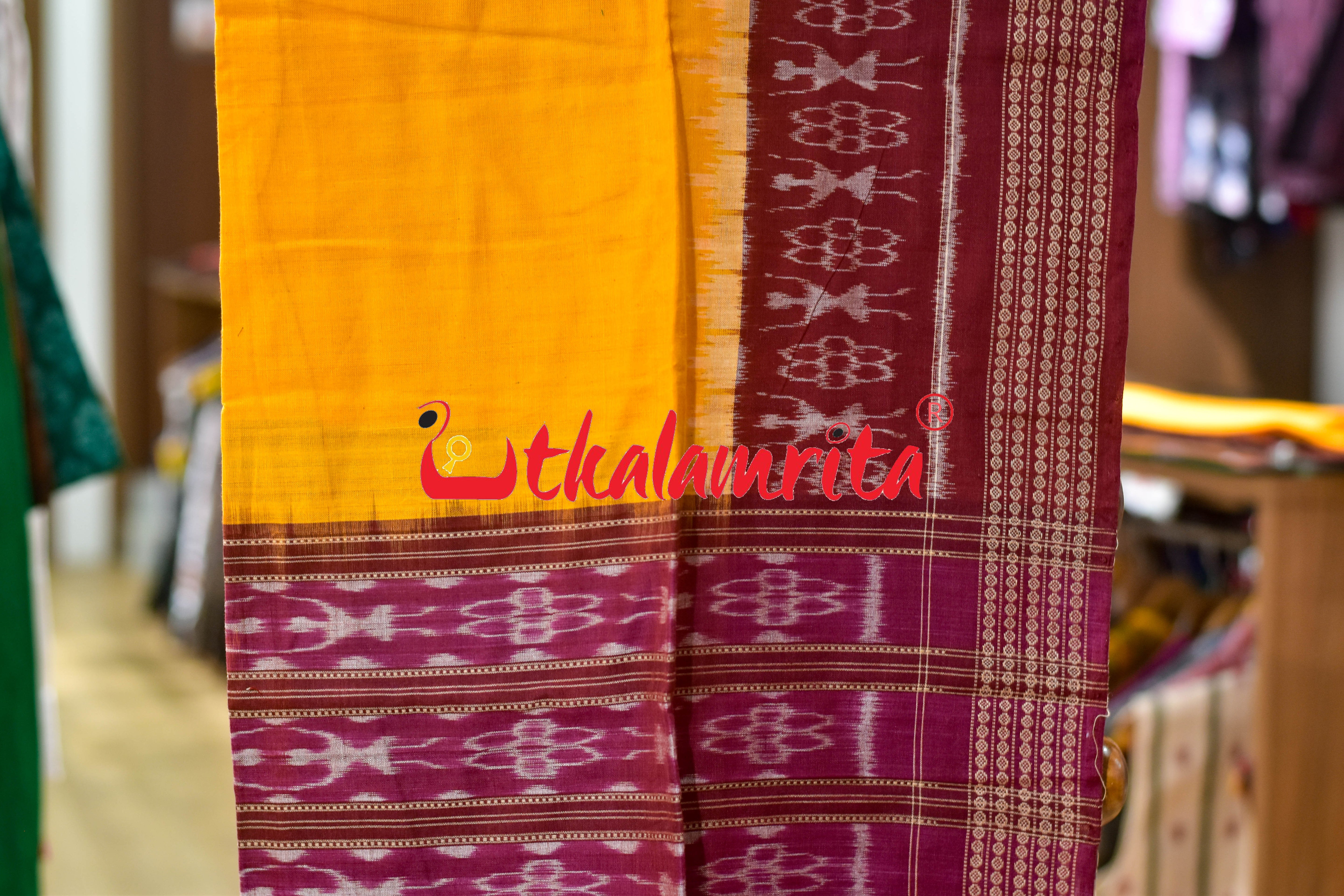 Maroon Mustard Heart Sambalpuri Cotton Dress Set