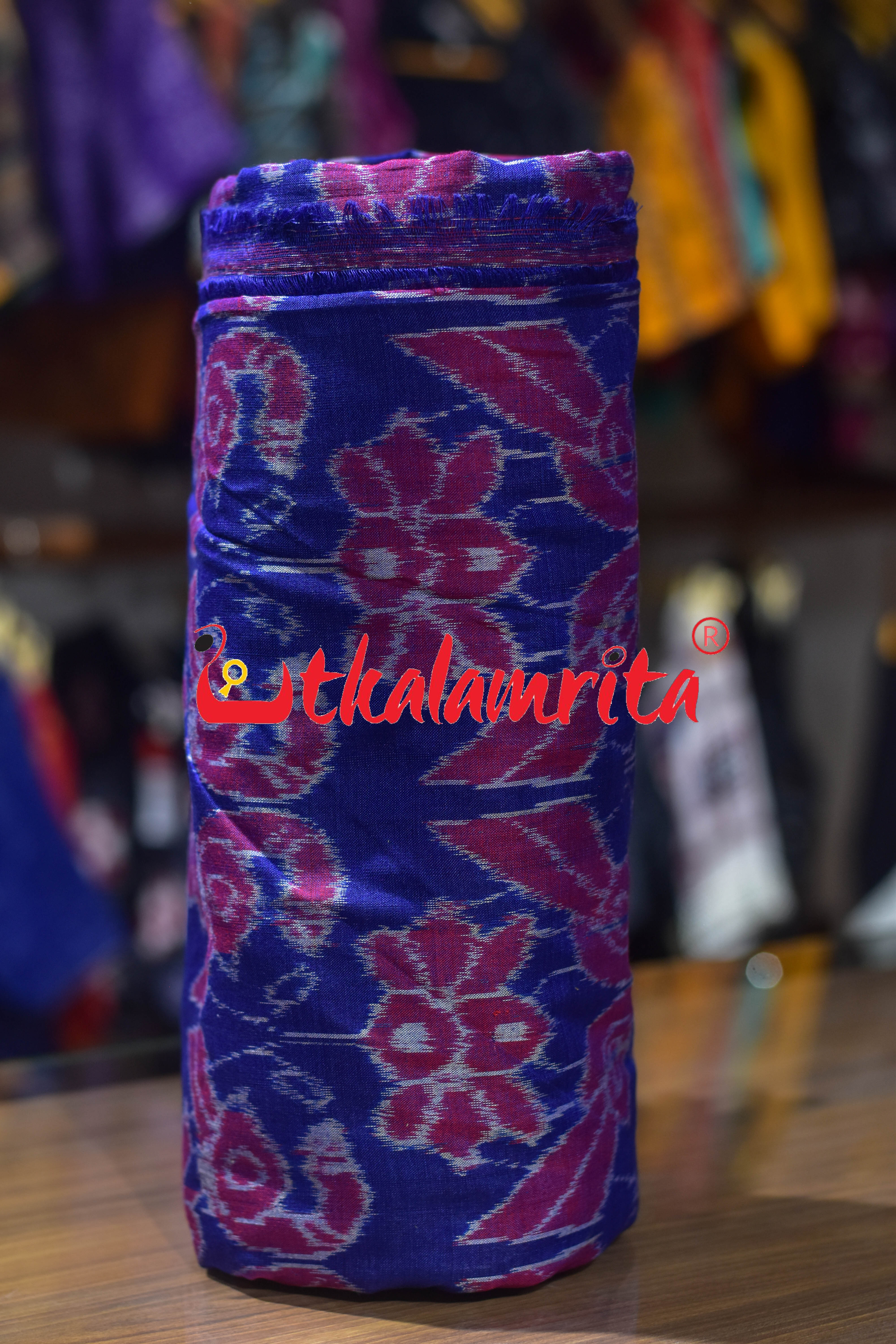 Blue Red Double Parrots Sambalpuri Cotton (Fabric)