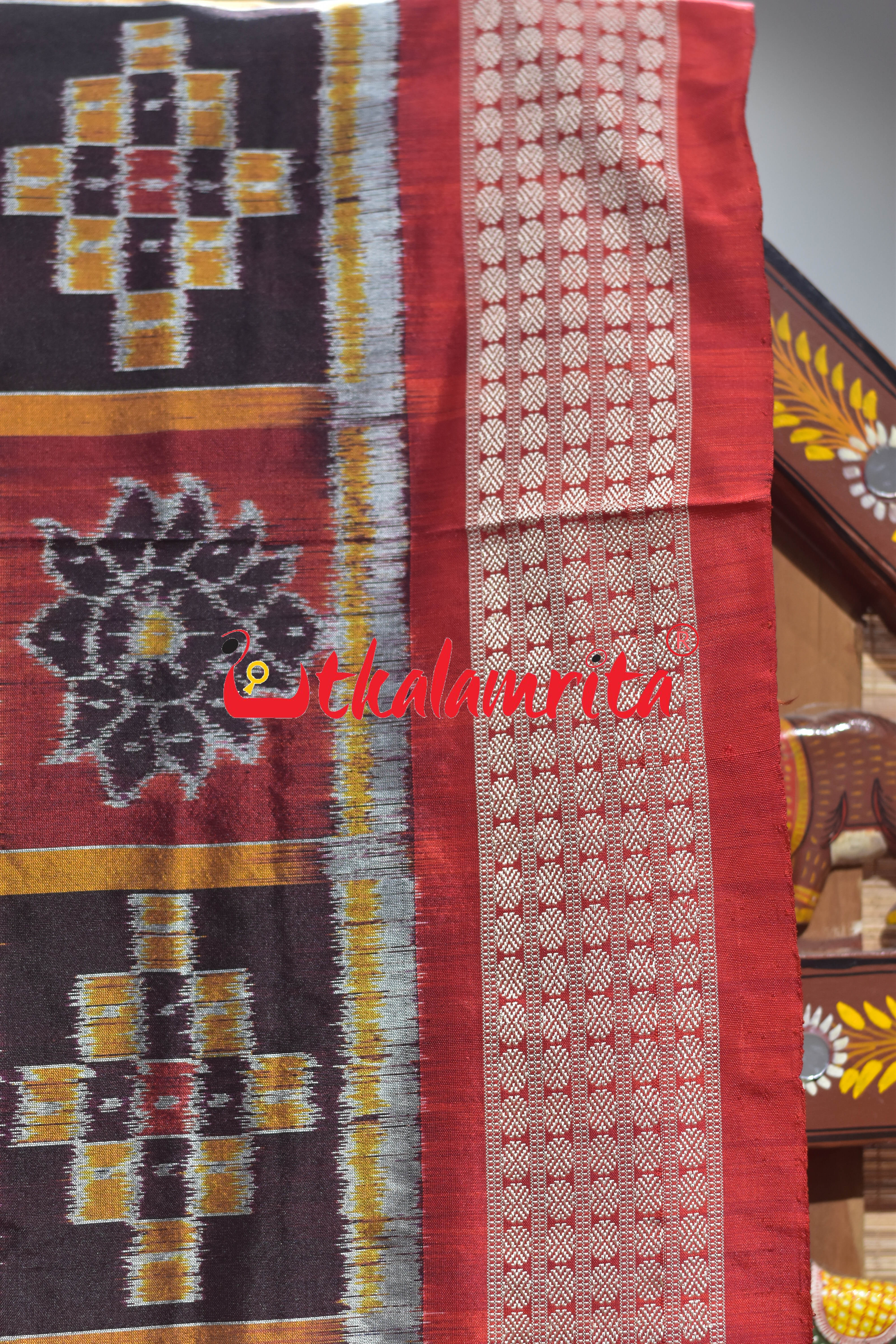 Coffee Maroon Red Dhadi Nabakothi Silk Saree