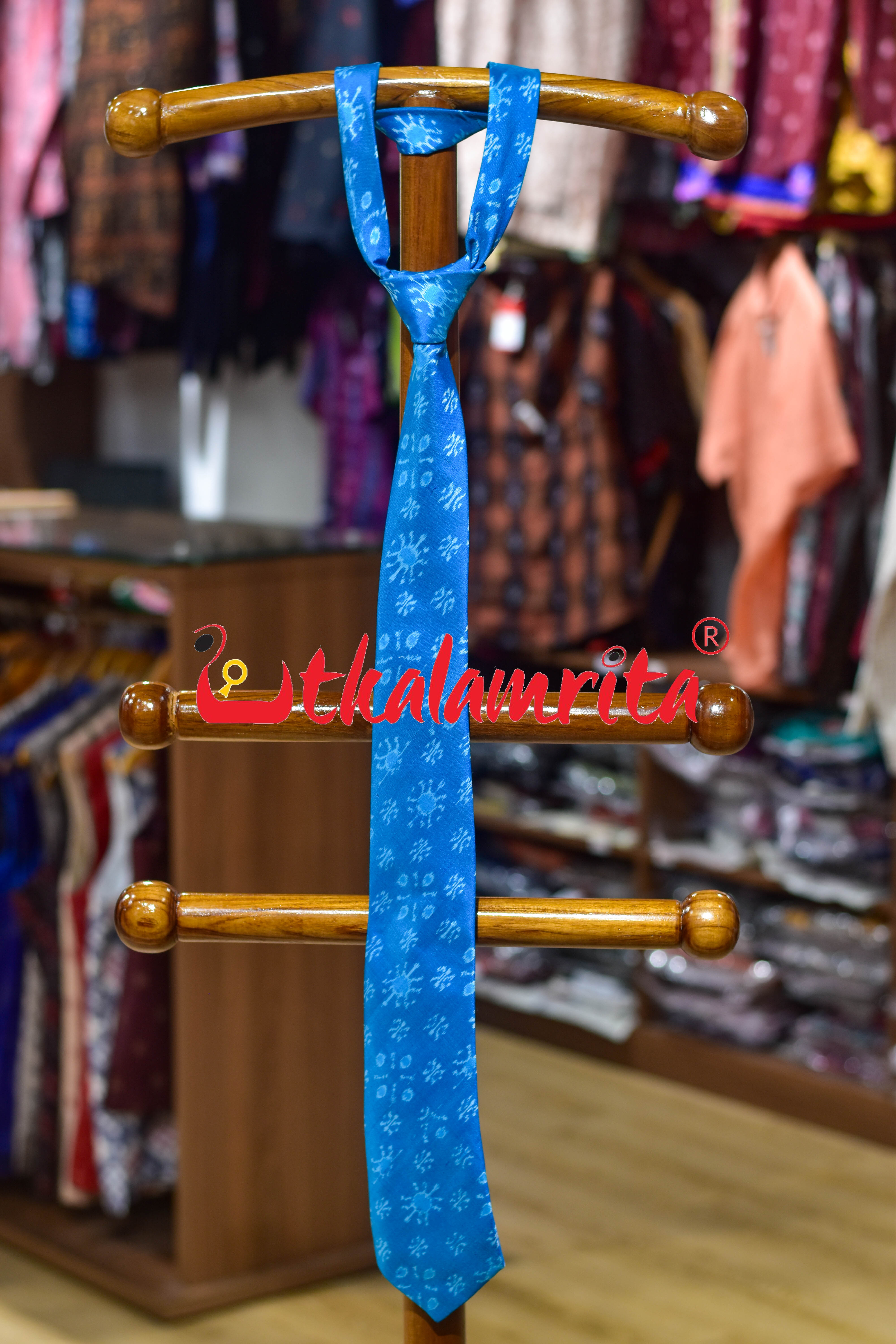 light Blue Star Flower Sambalpuri Silk (Tie)