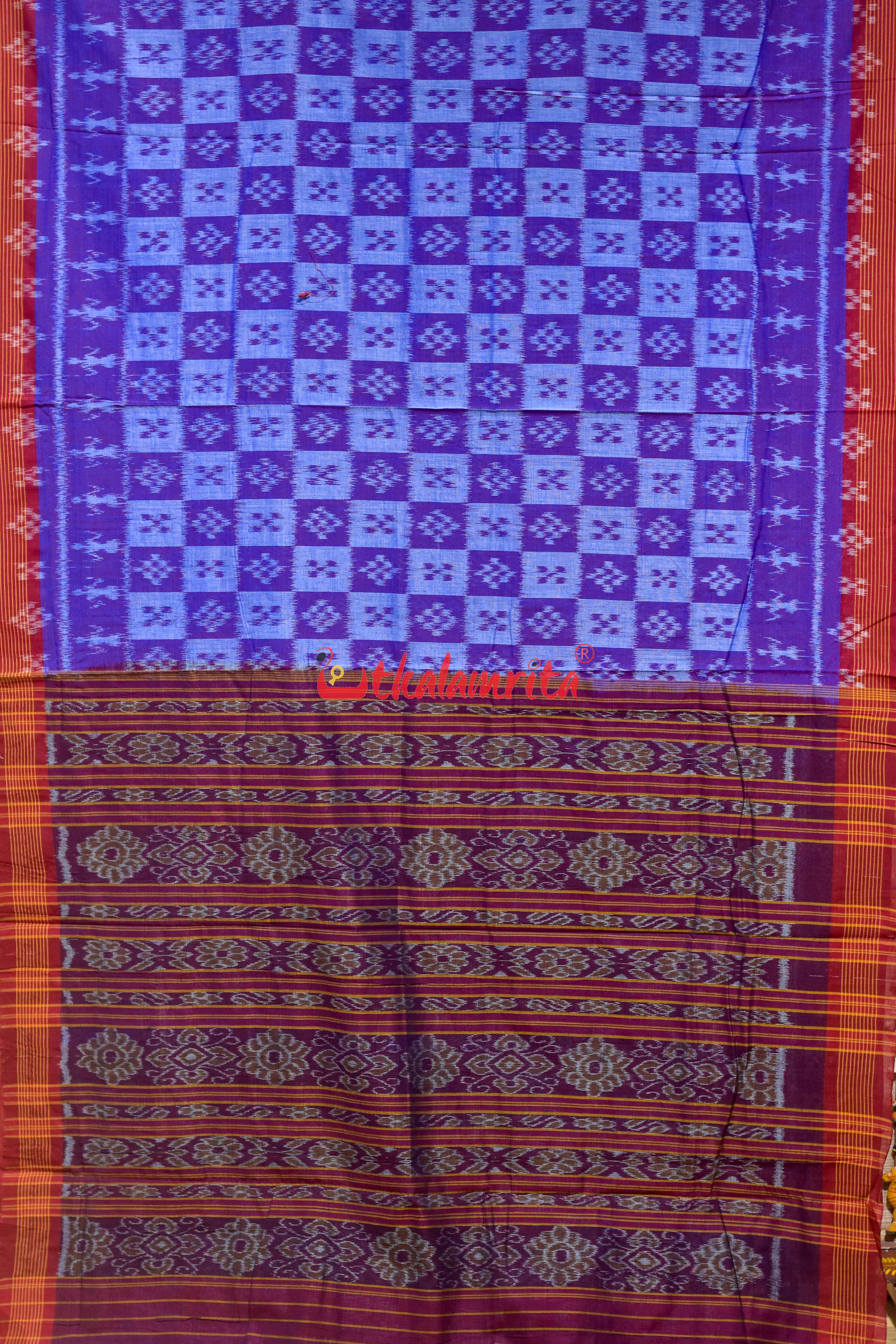 Teal Blue Body Pasapali Khandua Cotton Saree