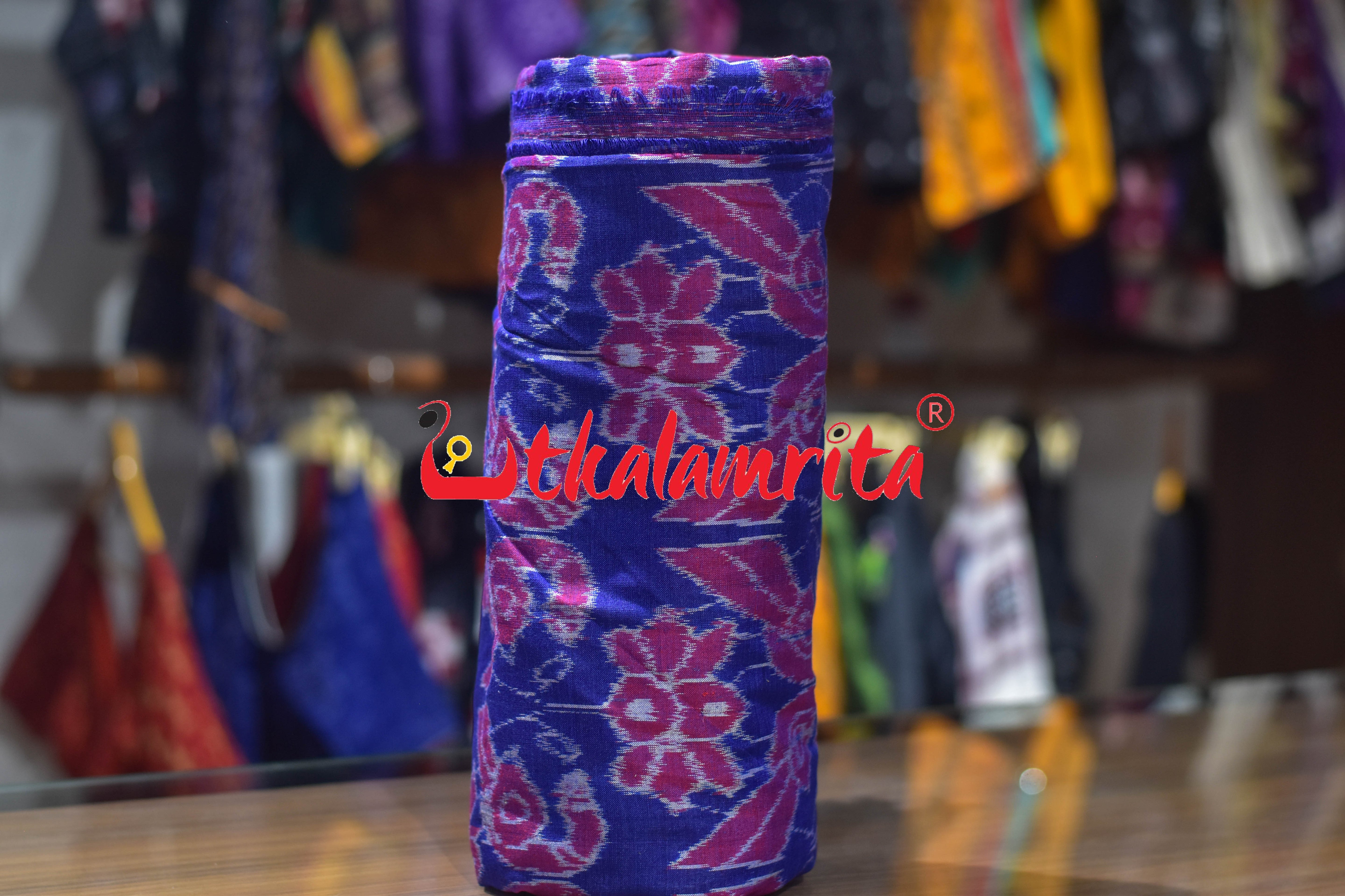 Blue Red Double Parrots Sambalpuri Cotton (Fabric)