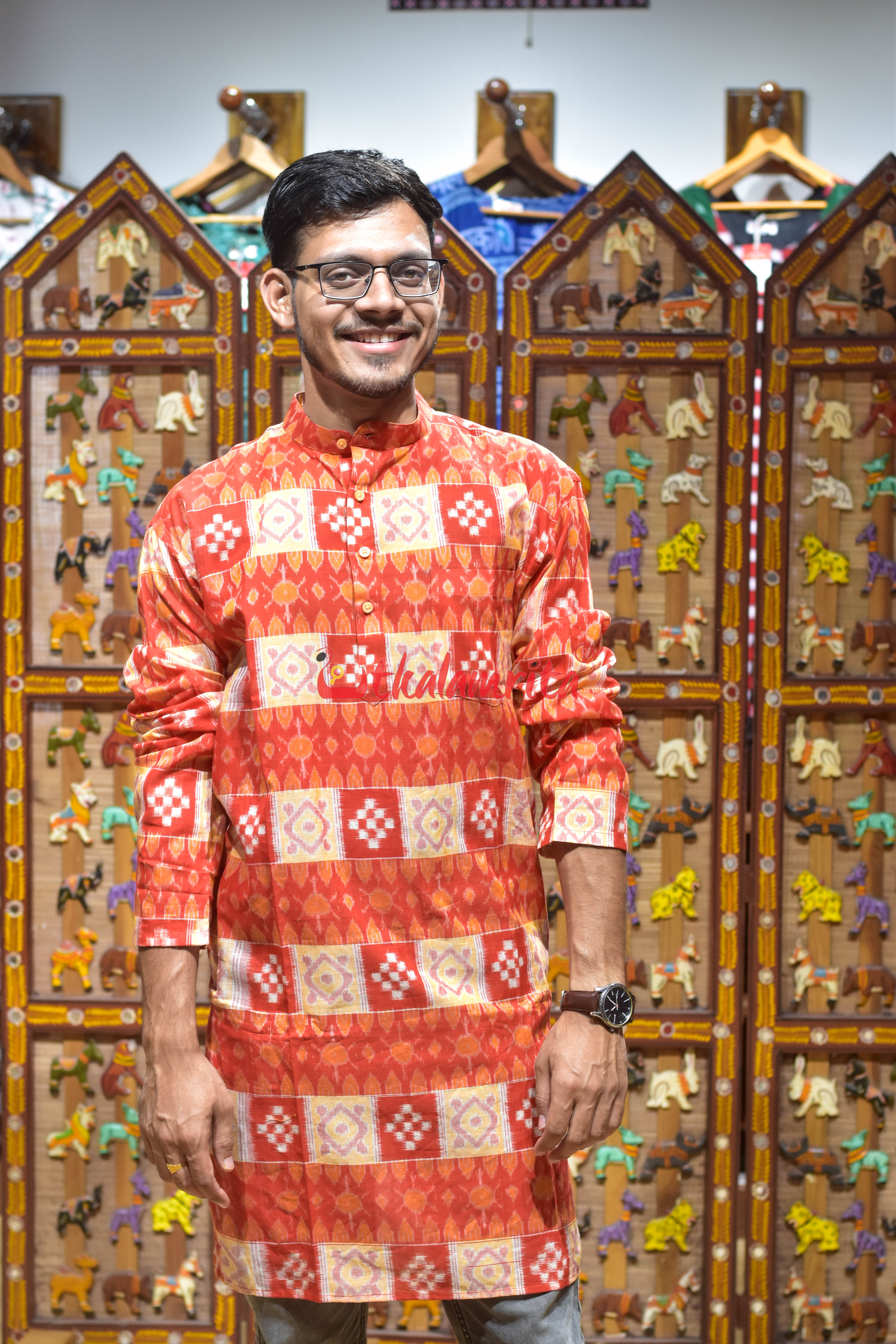 Red Utkala Lakhmi (Men's Long Kurta)